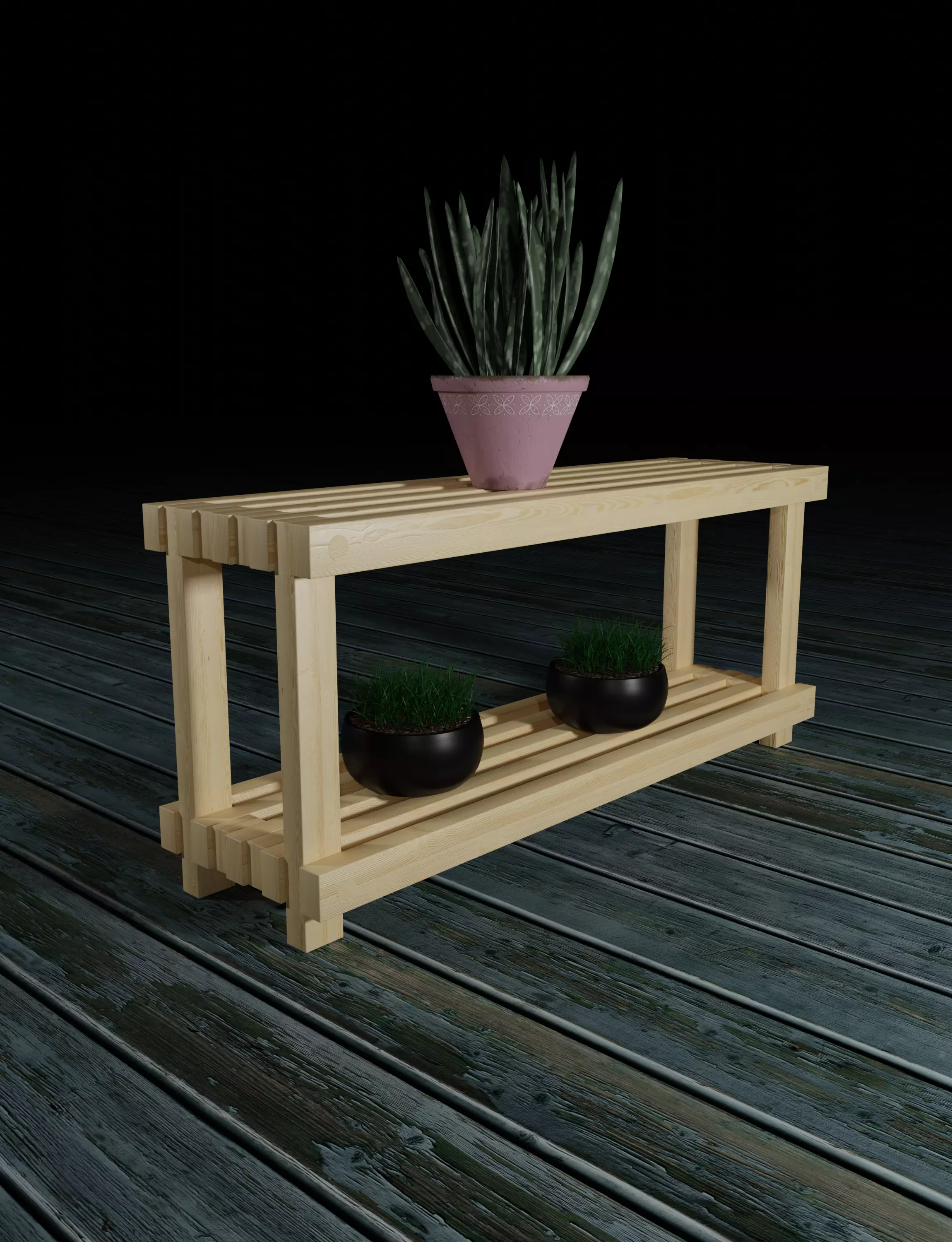 Wooden shelf for flovers Free 3D model_0