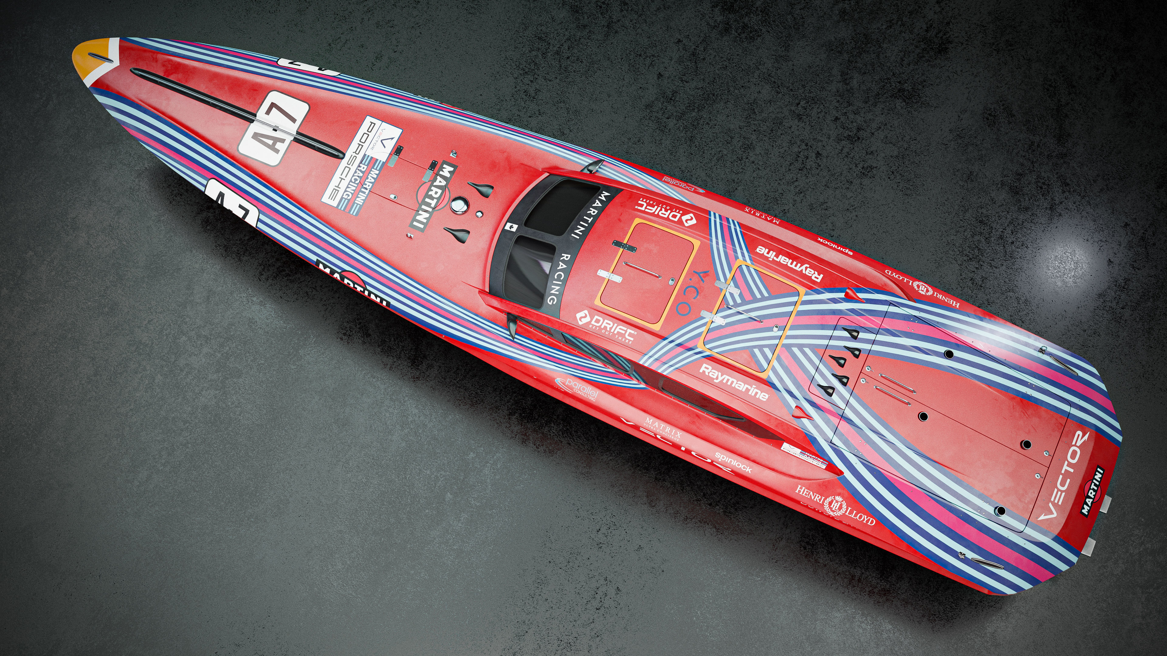 High Quality Vector V40R Martini x Porsche offshore powerboat 3D model_3