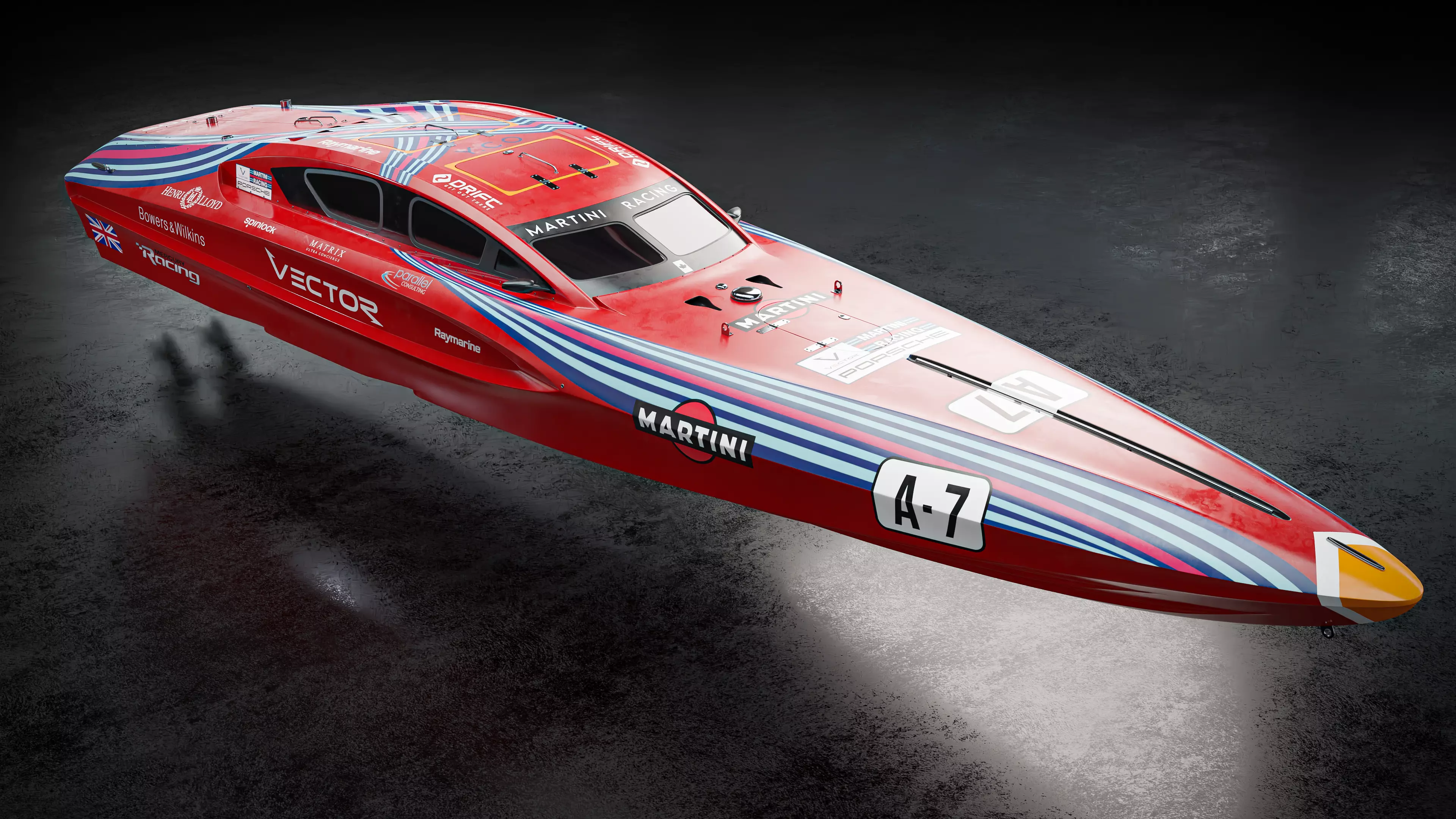 High Quality Vector V40R Martini x Porsche offshore powerboat 3D model_0