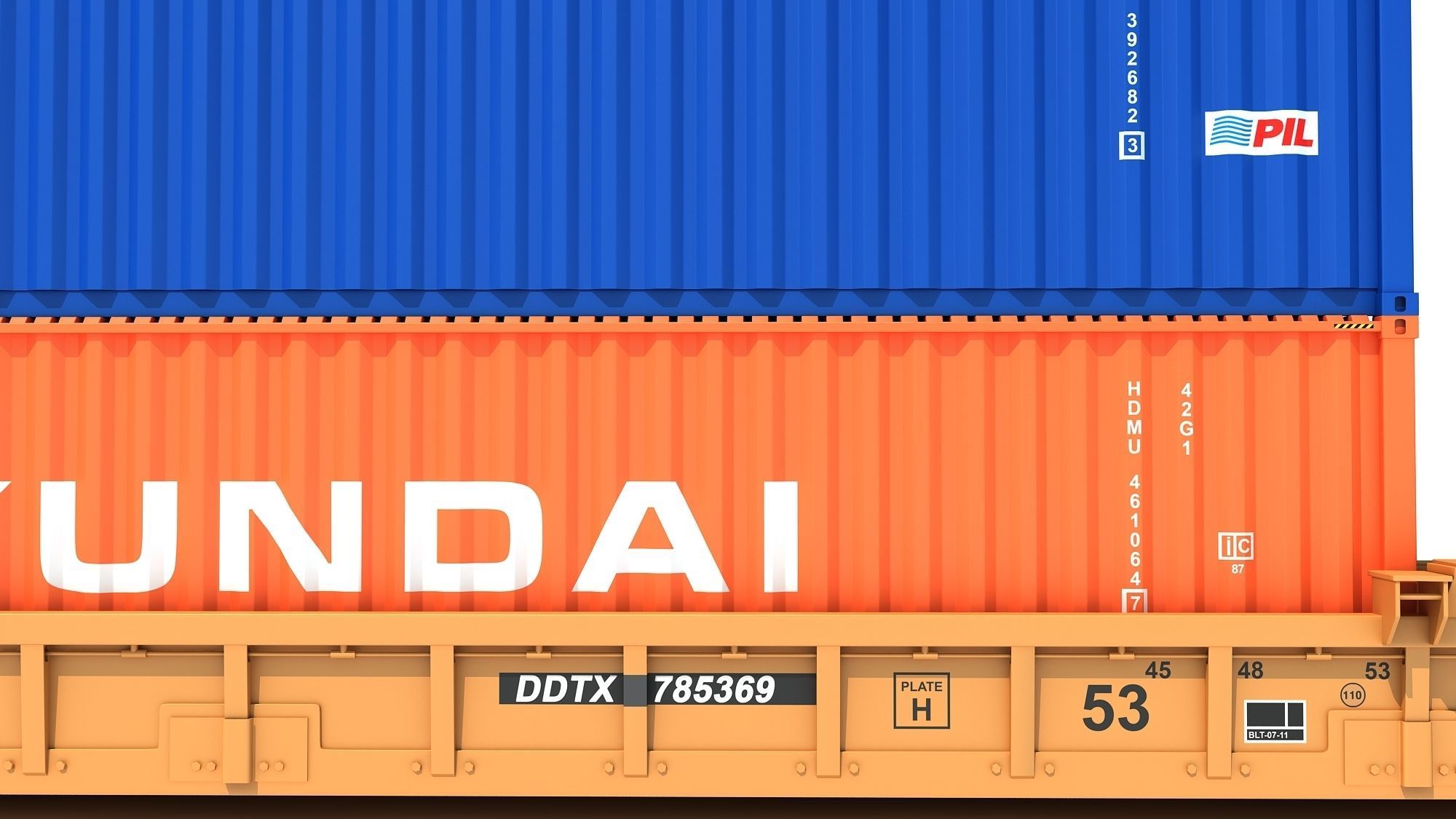 Double Stack Container Railcar 3D model_11