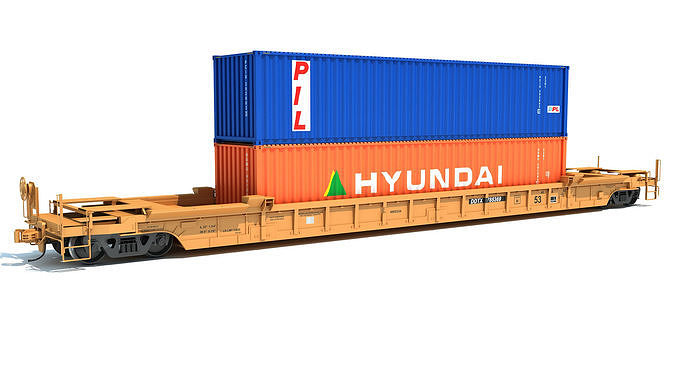 Double Stack Container Railcar 3D model