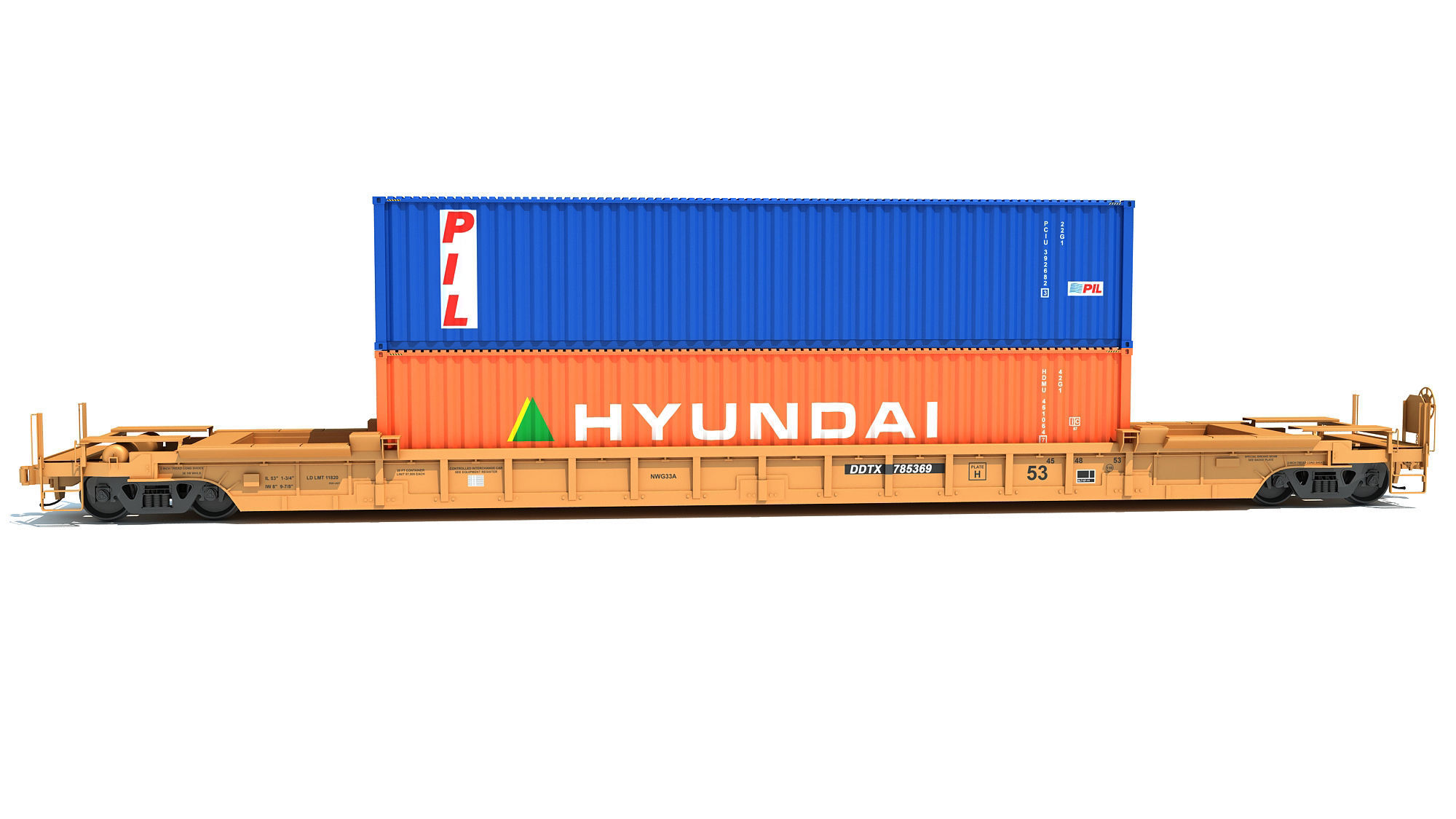 Double Stack Container Railcar 3D model_7