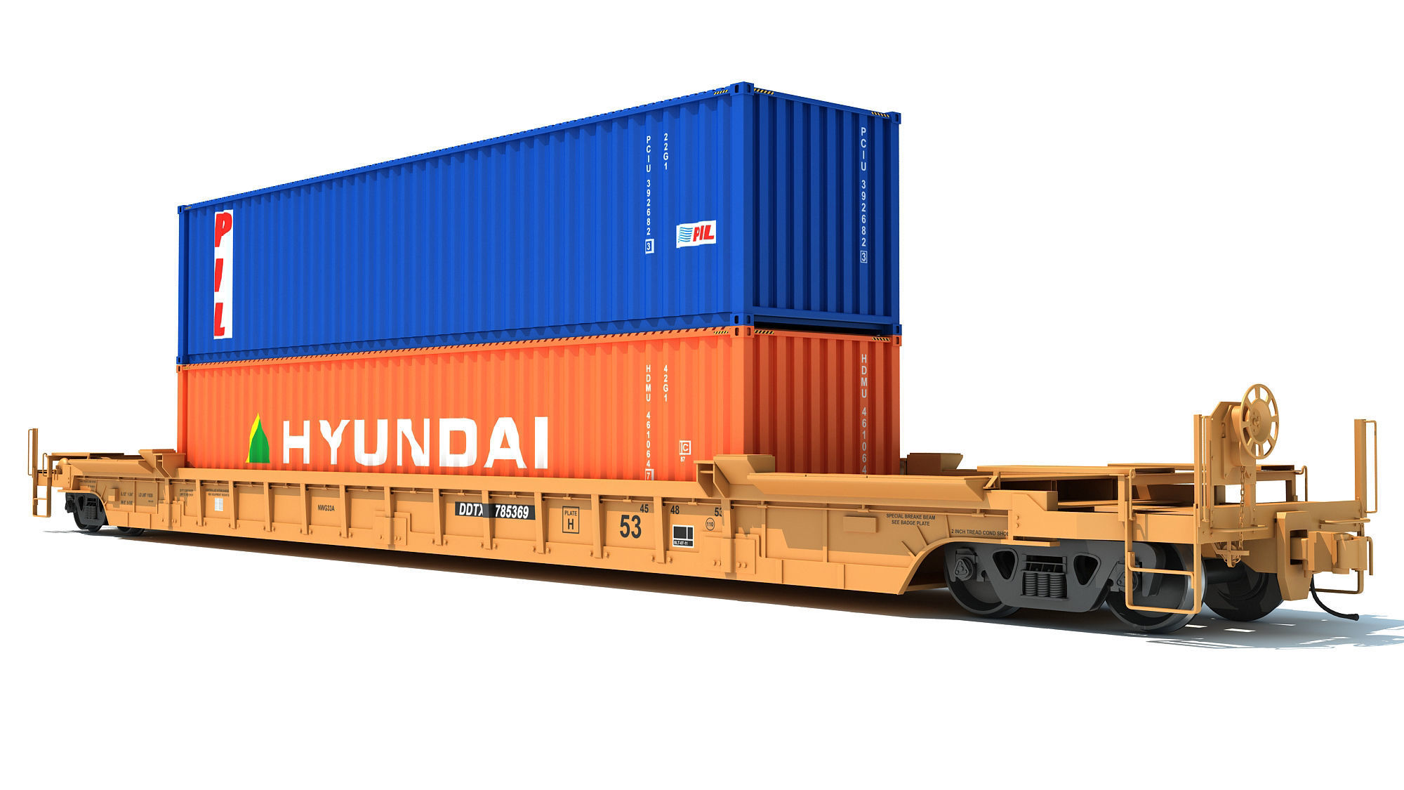 Double Stack Container Railcar 3D model_8