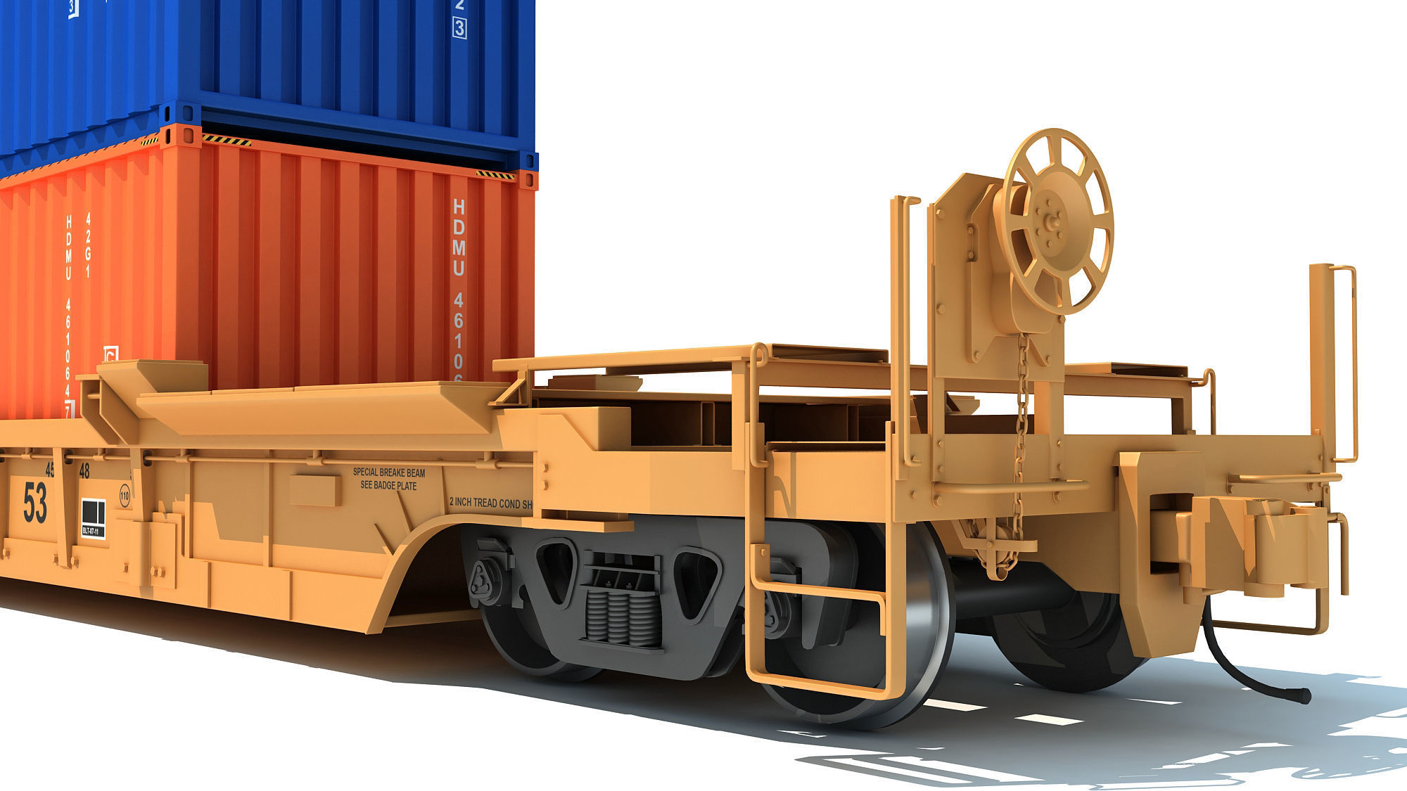Double Stack Container Railcar 3D model_10
