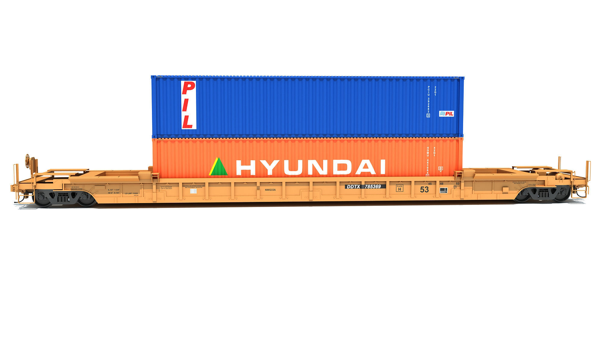 Double Stack Container Railcar 3D model_1