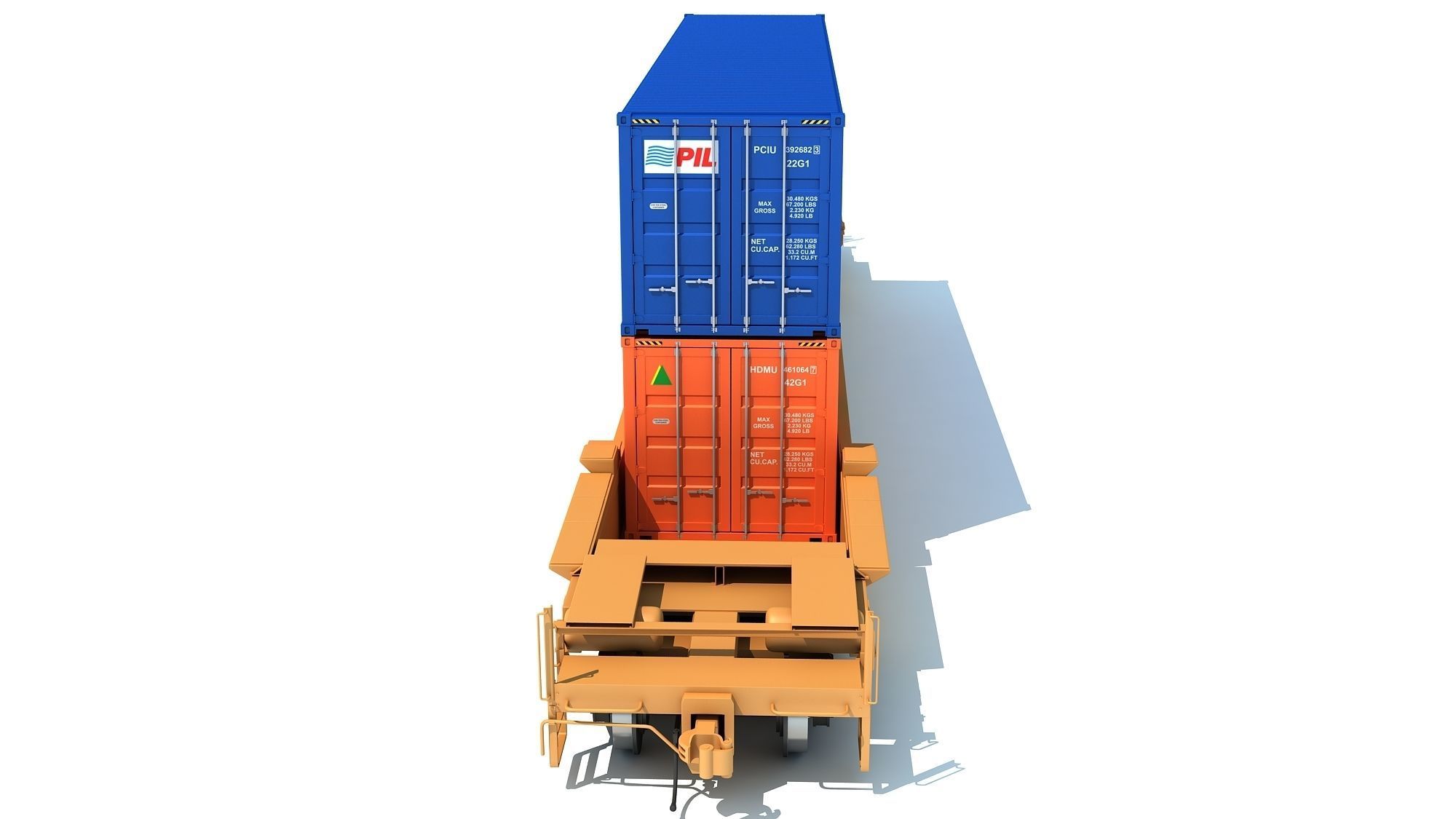 Double Stack Container Railcar 3D model_4