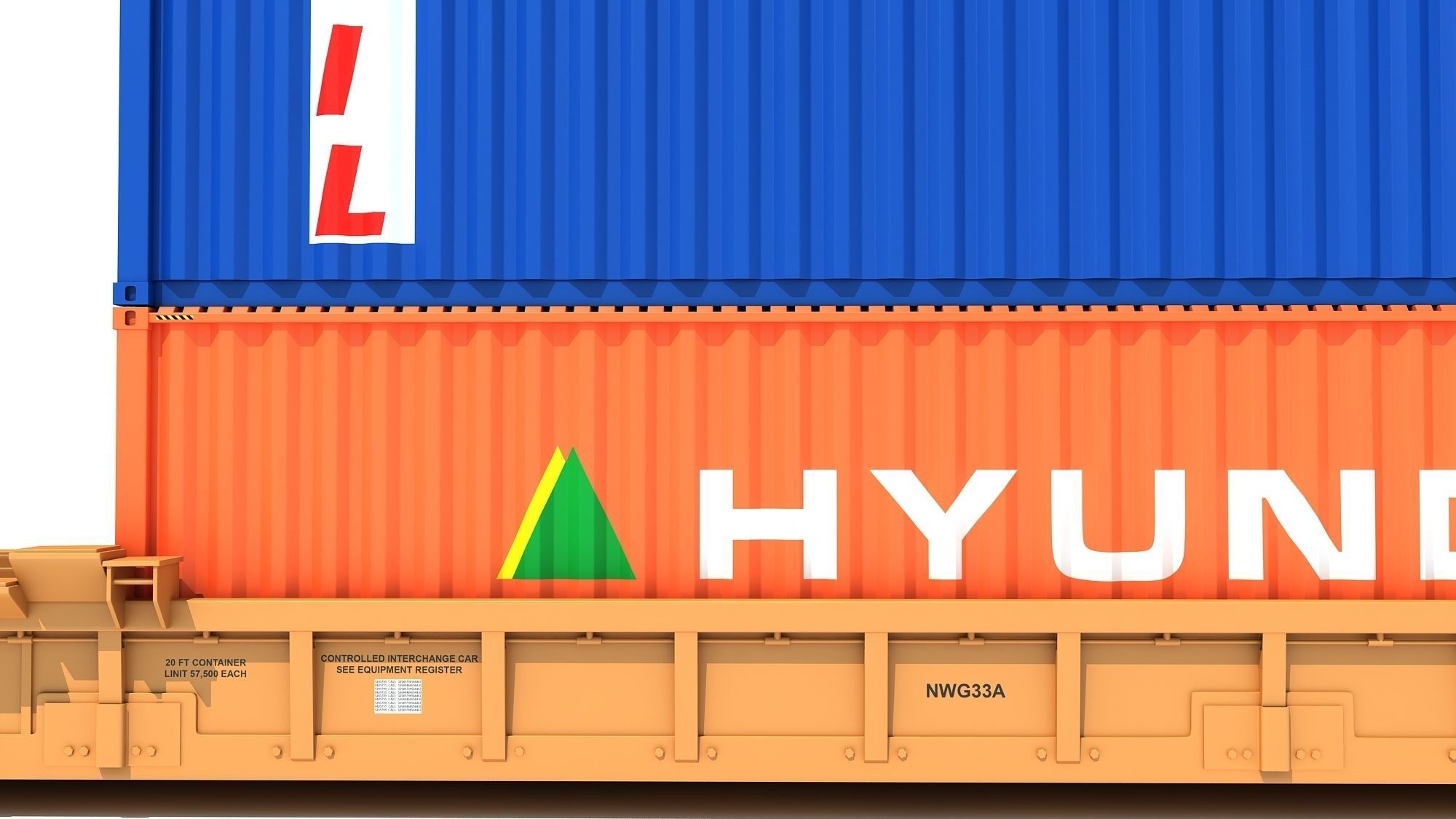 Double Stack Container Railcar 3D model_12