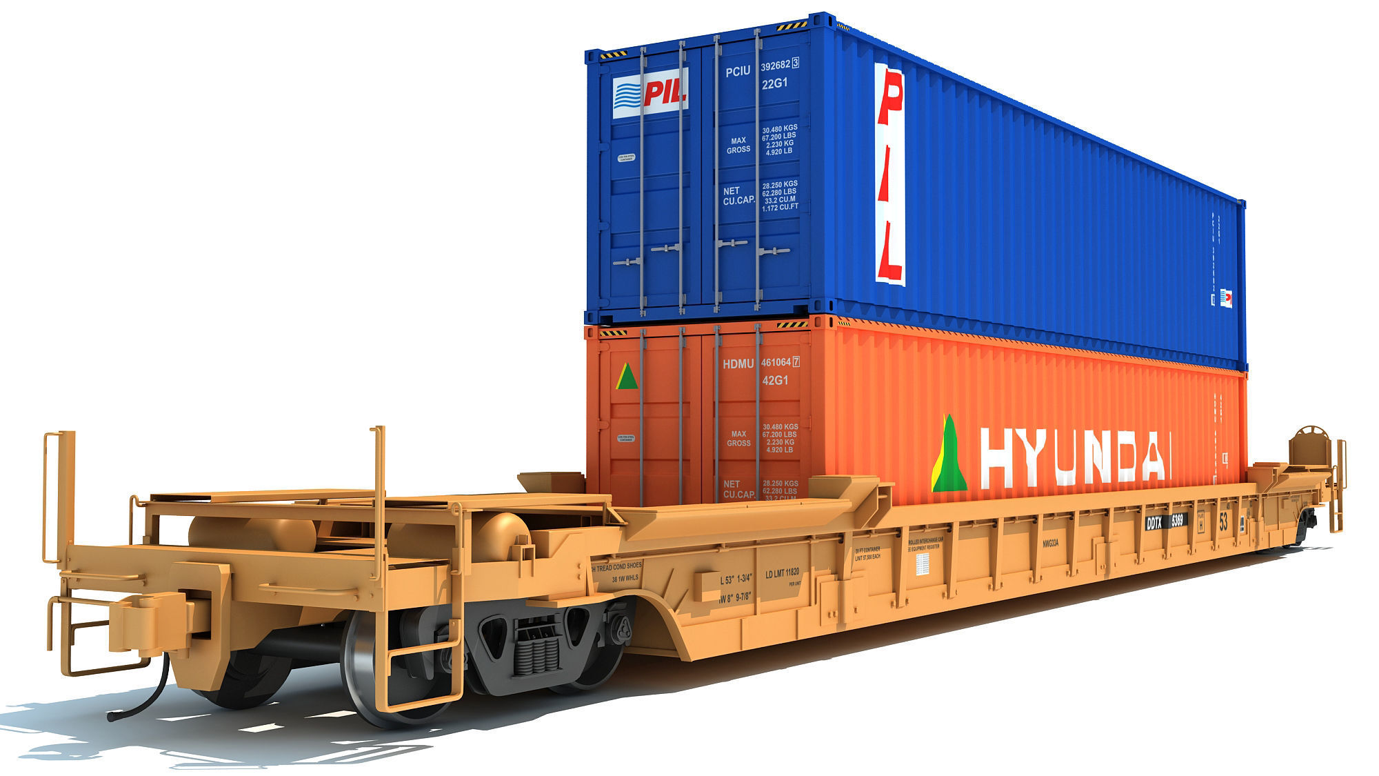 Double Stack Container Railcar 3D model_5