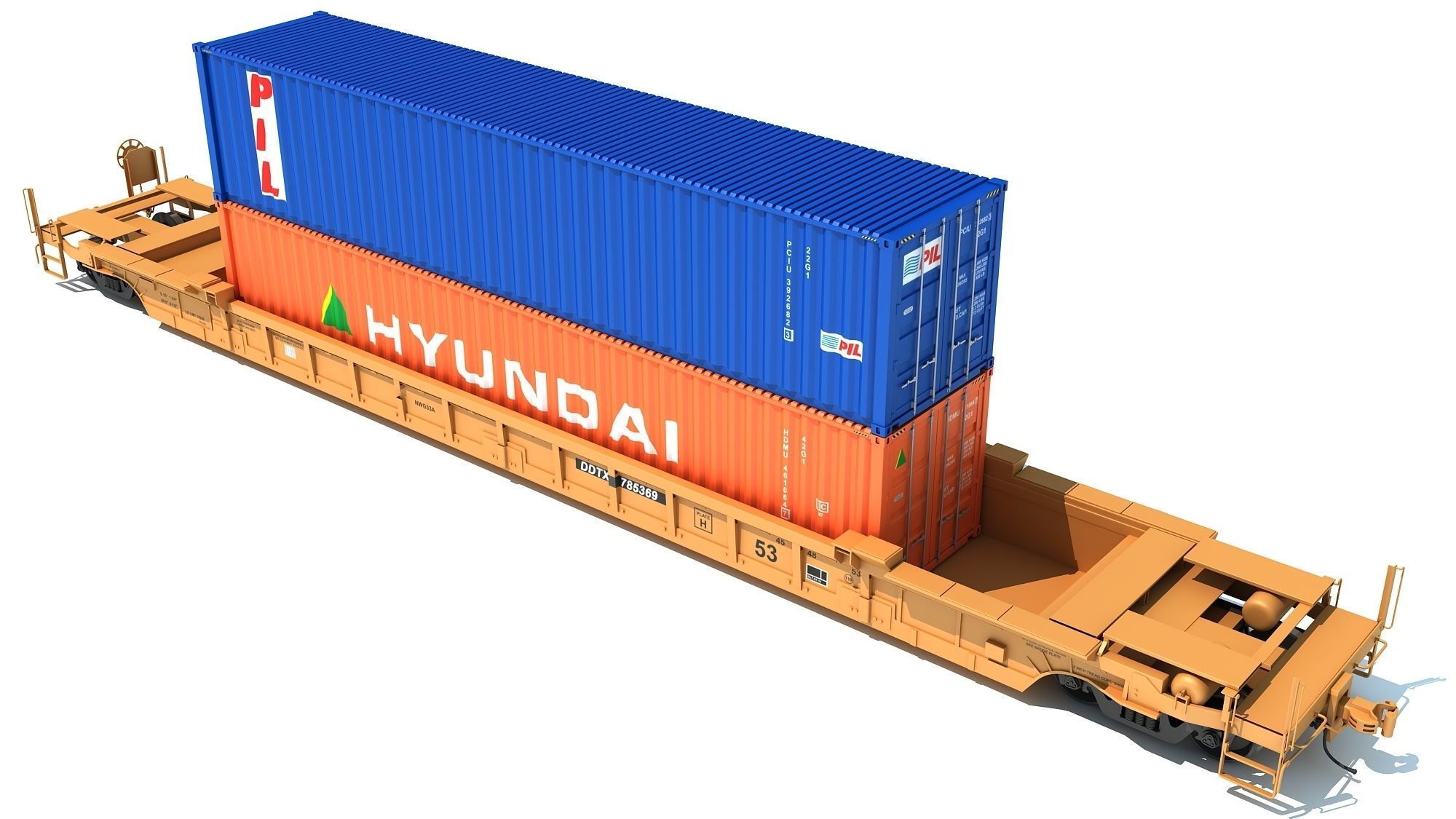 Double Stack Container Railcar 3D model_3