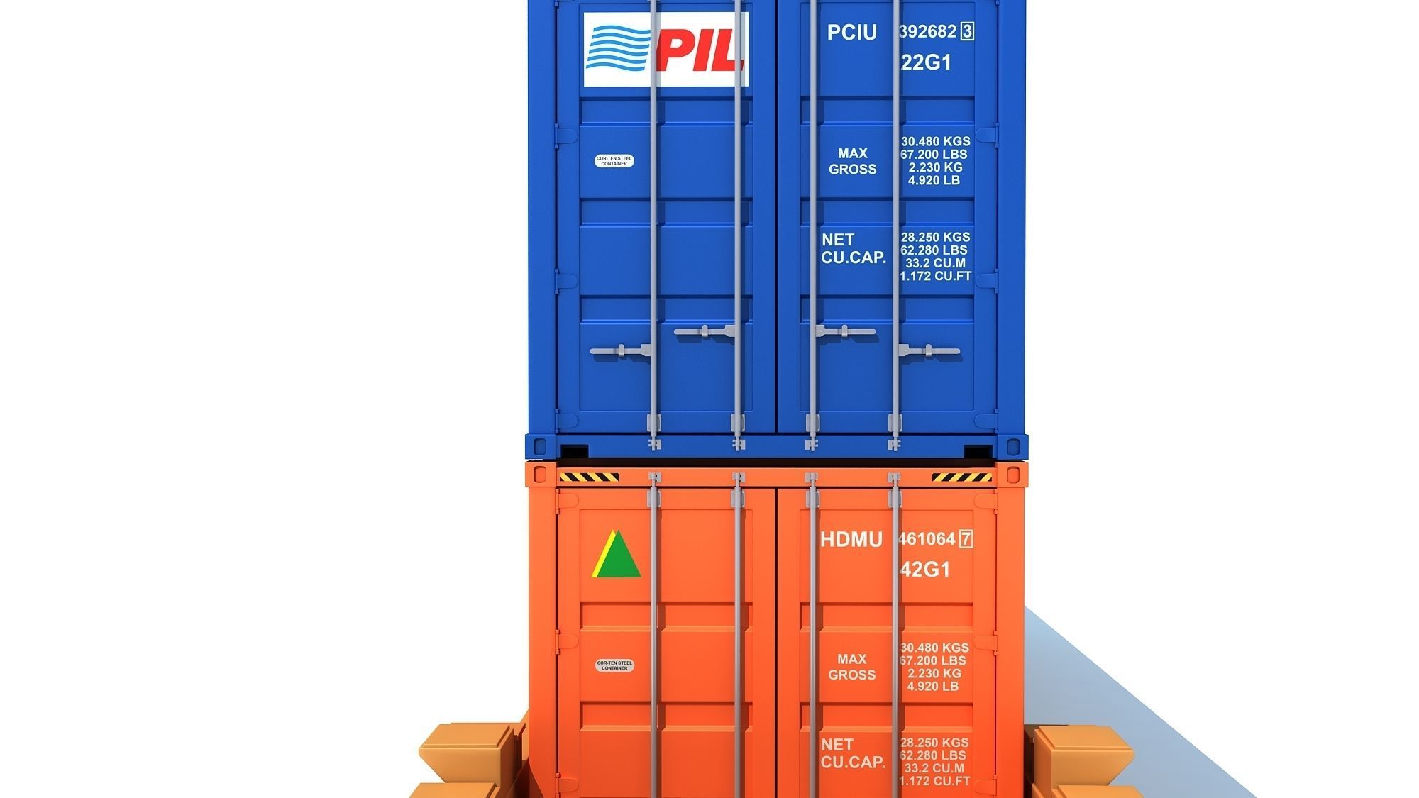 Double Stack Container Railcar 3D model_9
