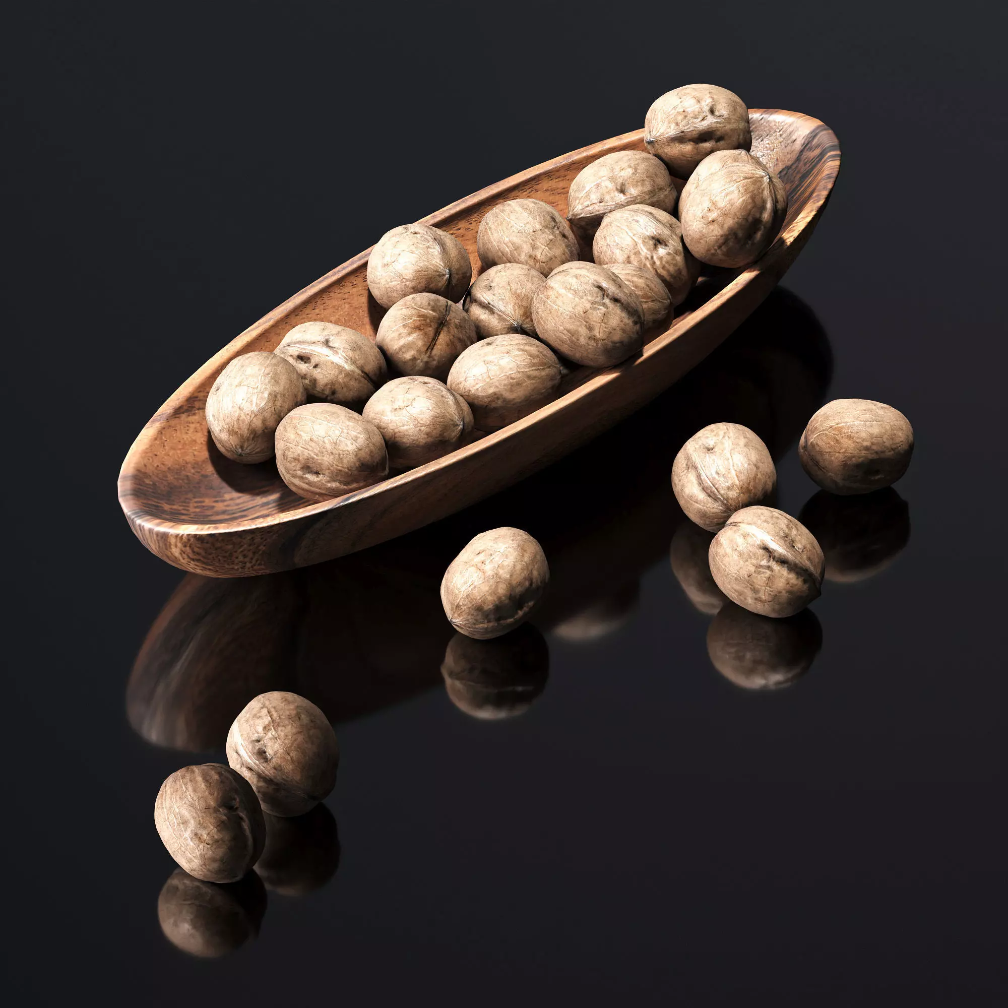 Walnut in a wooden nut bowl Low-poly 3D model_0