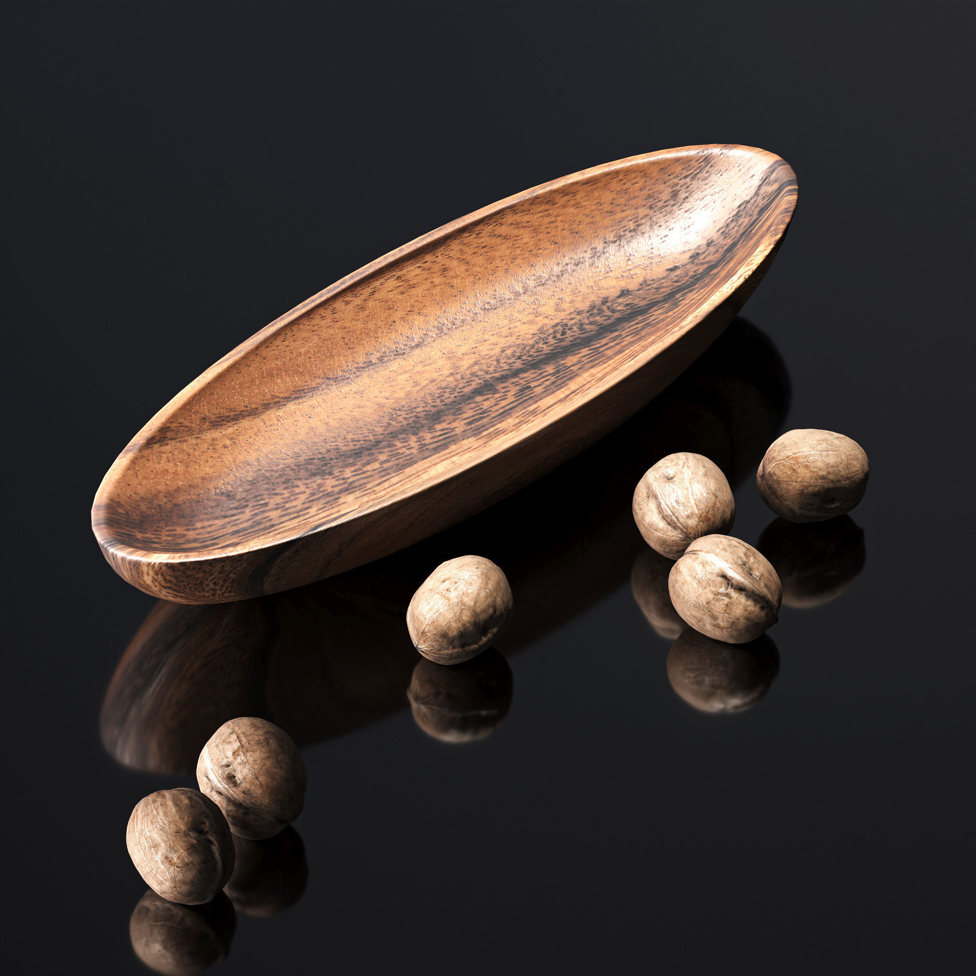 Walnut in a wooden nut bowl Low-poly 3D model_2