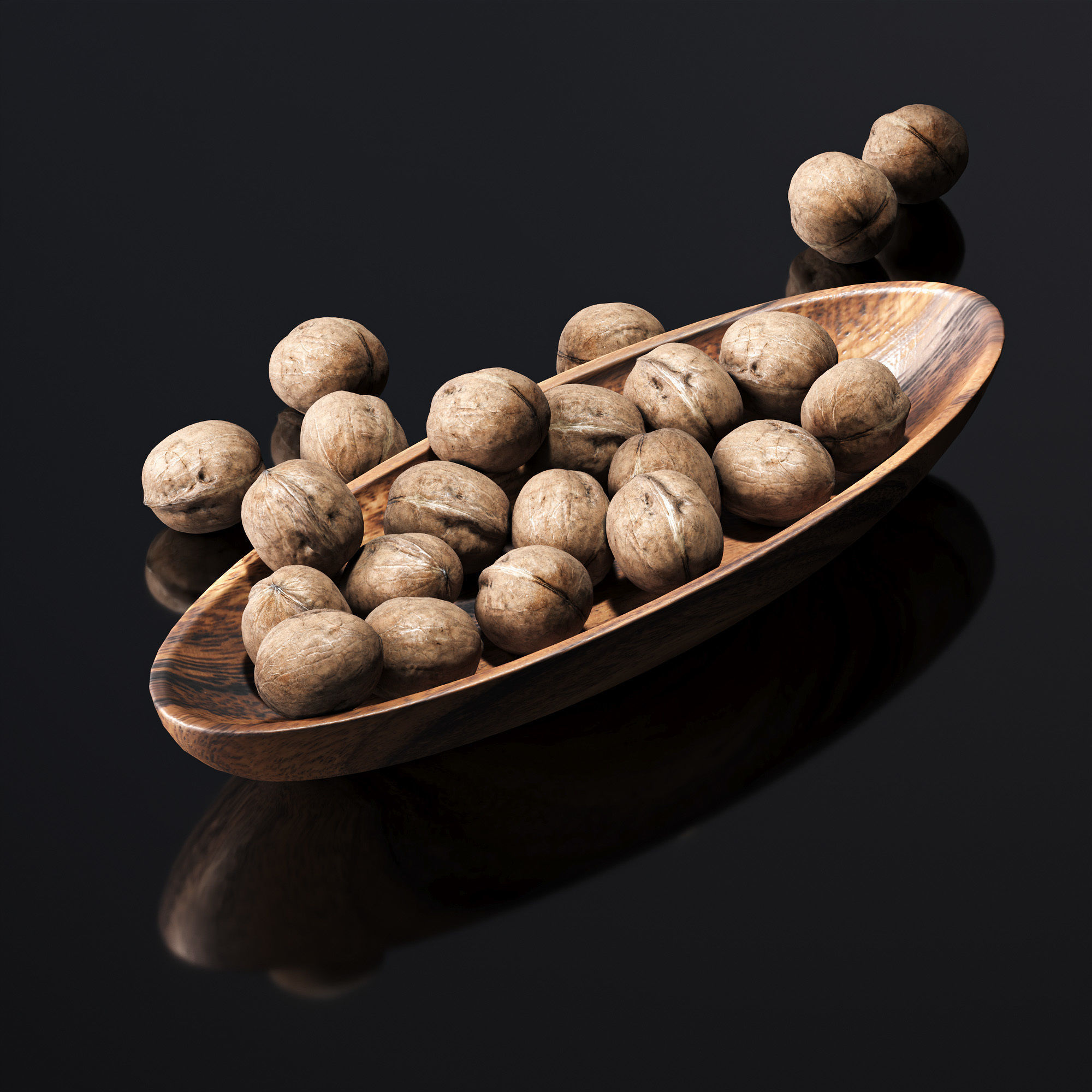 Walnut in a wooden nut bowl Low-poly 3D model_1