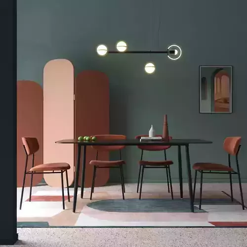 dining set room with walls and orange chairs