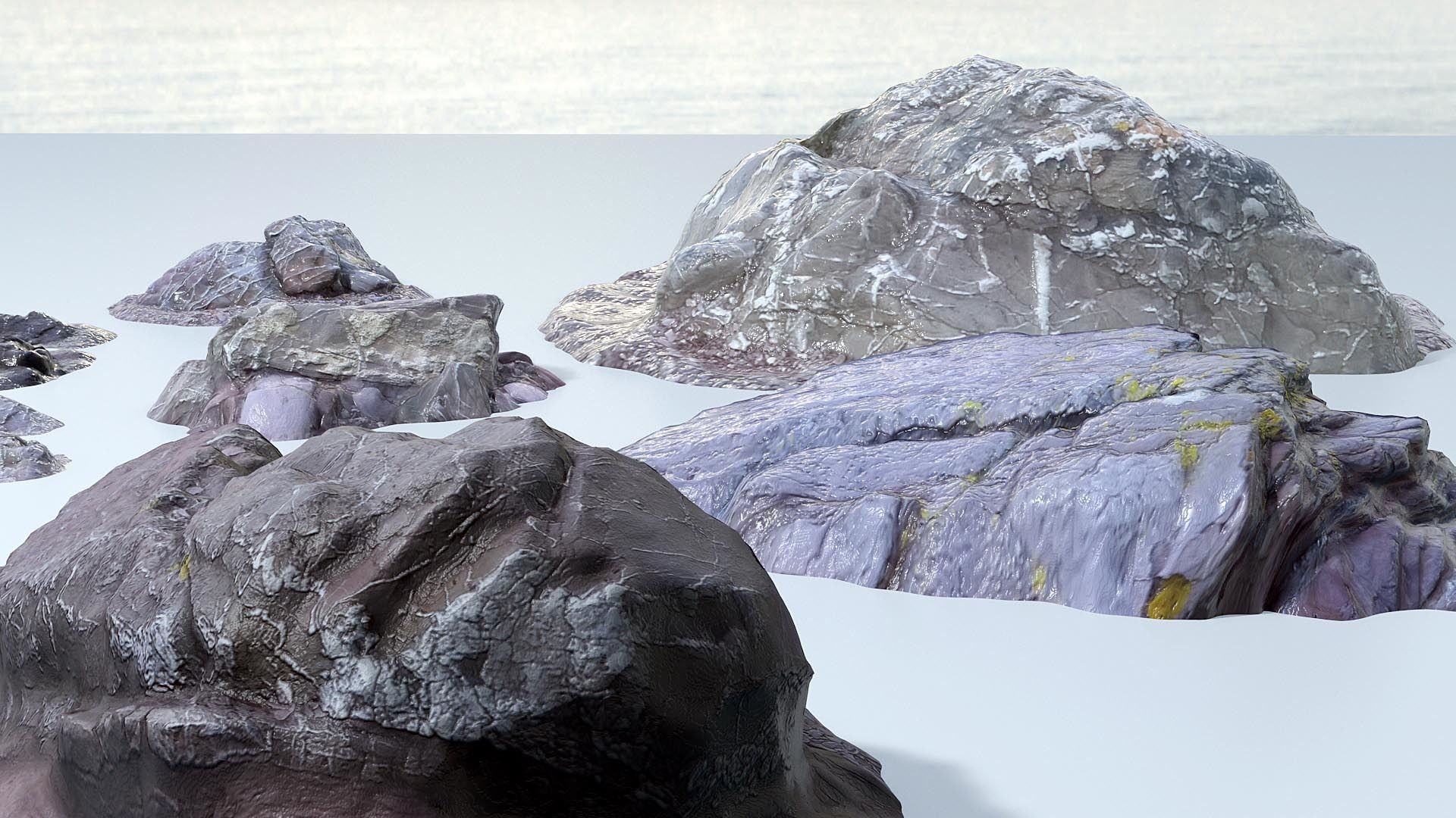 Sea Rocks - 9 Photo Scanned  - Clean typology - Low Poly Low-poly 3D model_1