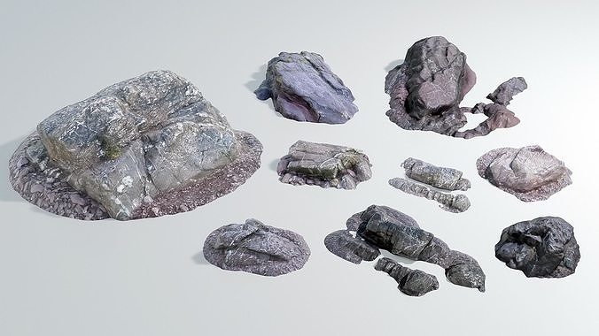 Sea Rocks - 9 Photo Scanned  - Clean typology - Low Poly Low-poly 3D model