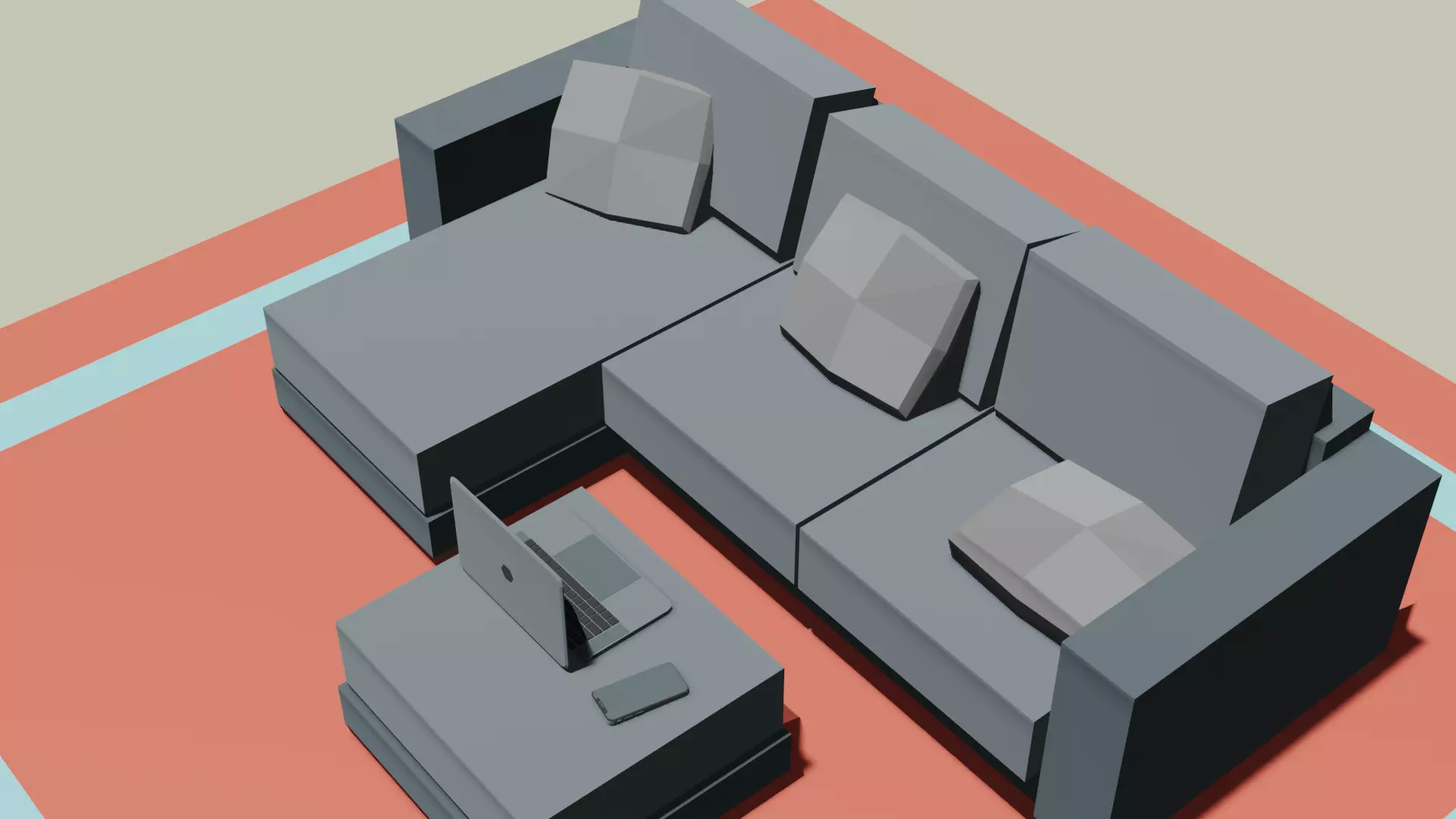 couch piece of art on wall Low-poly 3D model_0