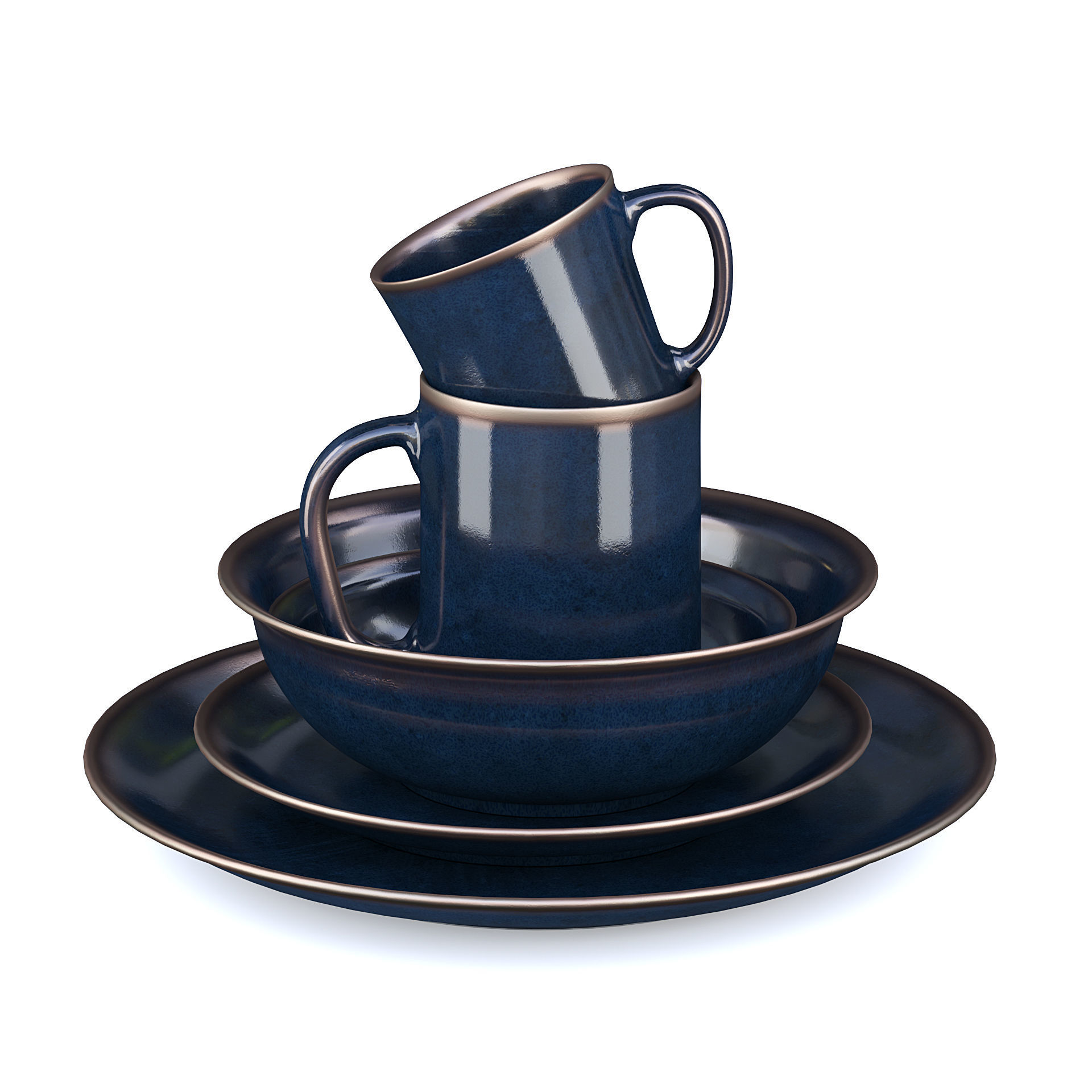 Blue Tableware Set 3D model_1