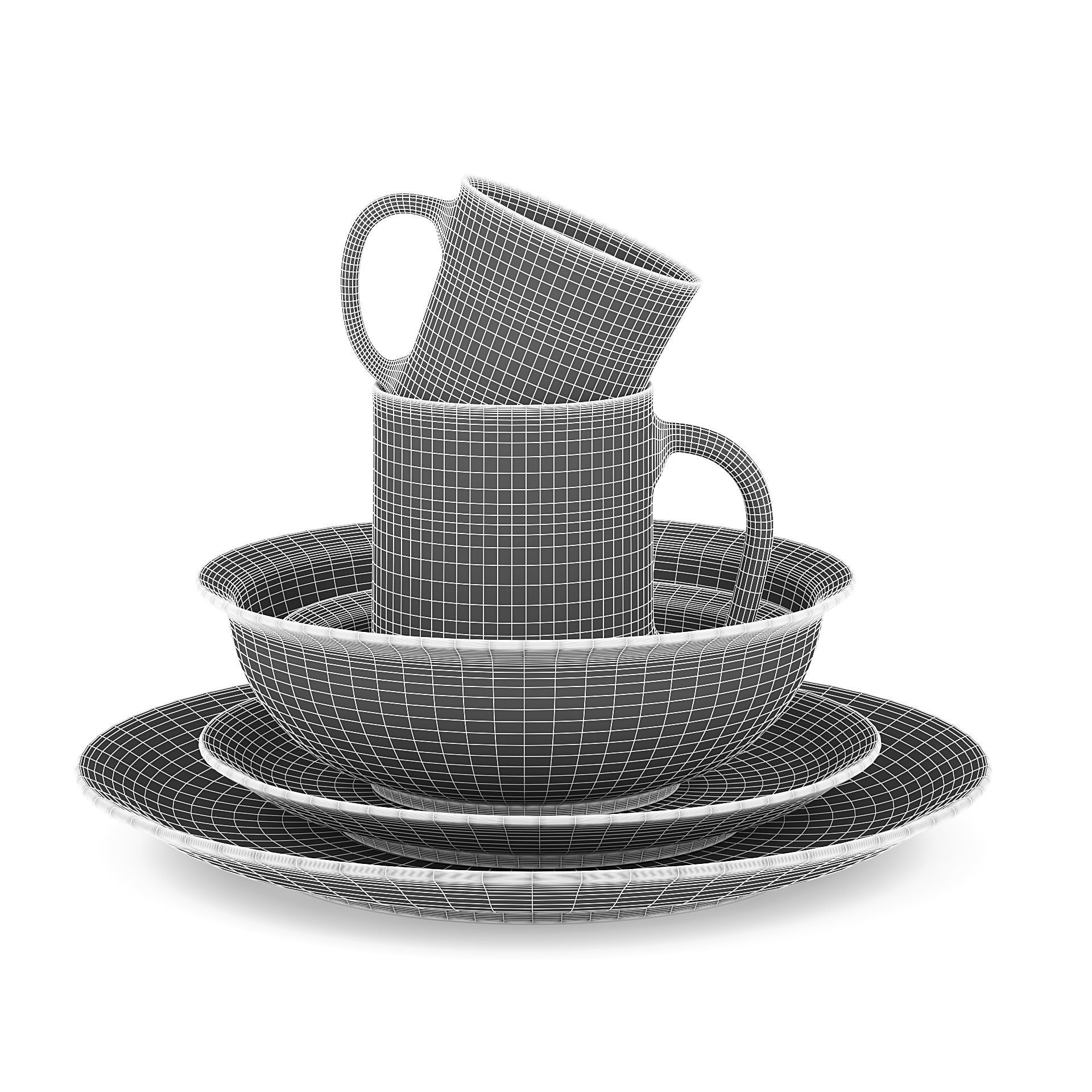 Blue Tableware Set 3D model_4