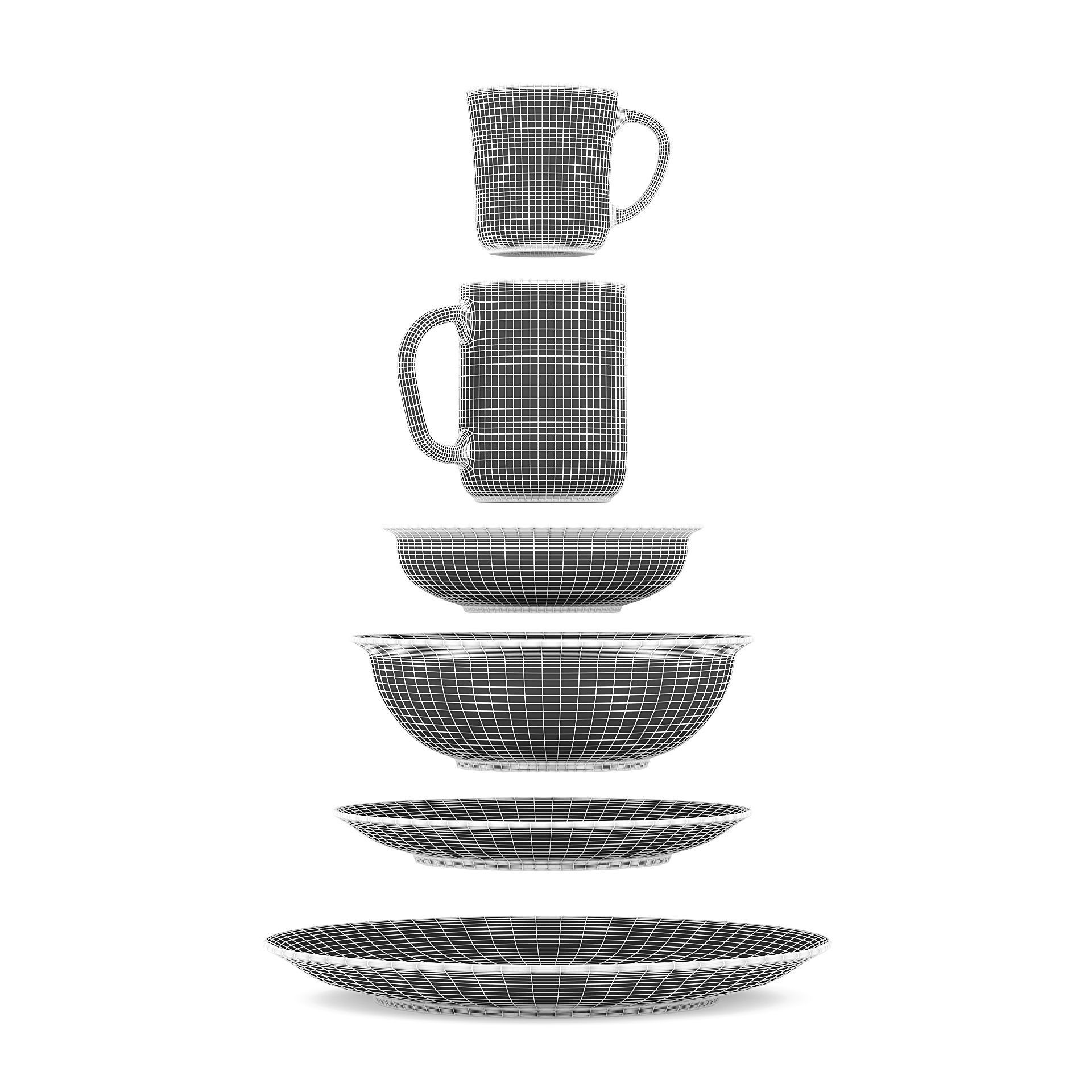 Blue Tableware Set 3D model_7