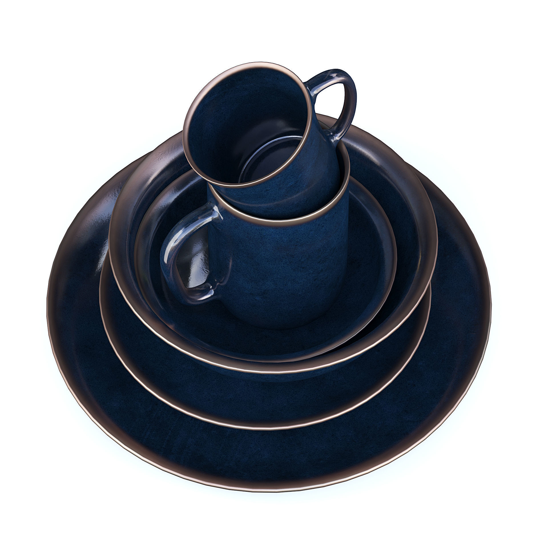 Blue Tableware Set 3D model_2