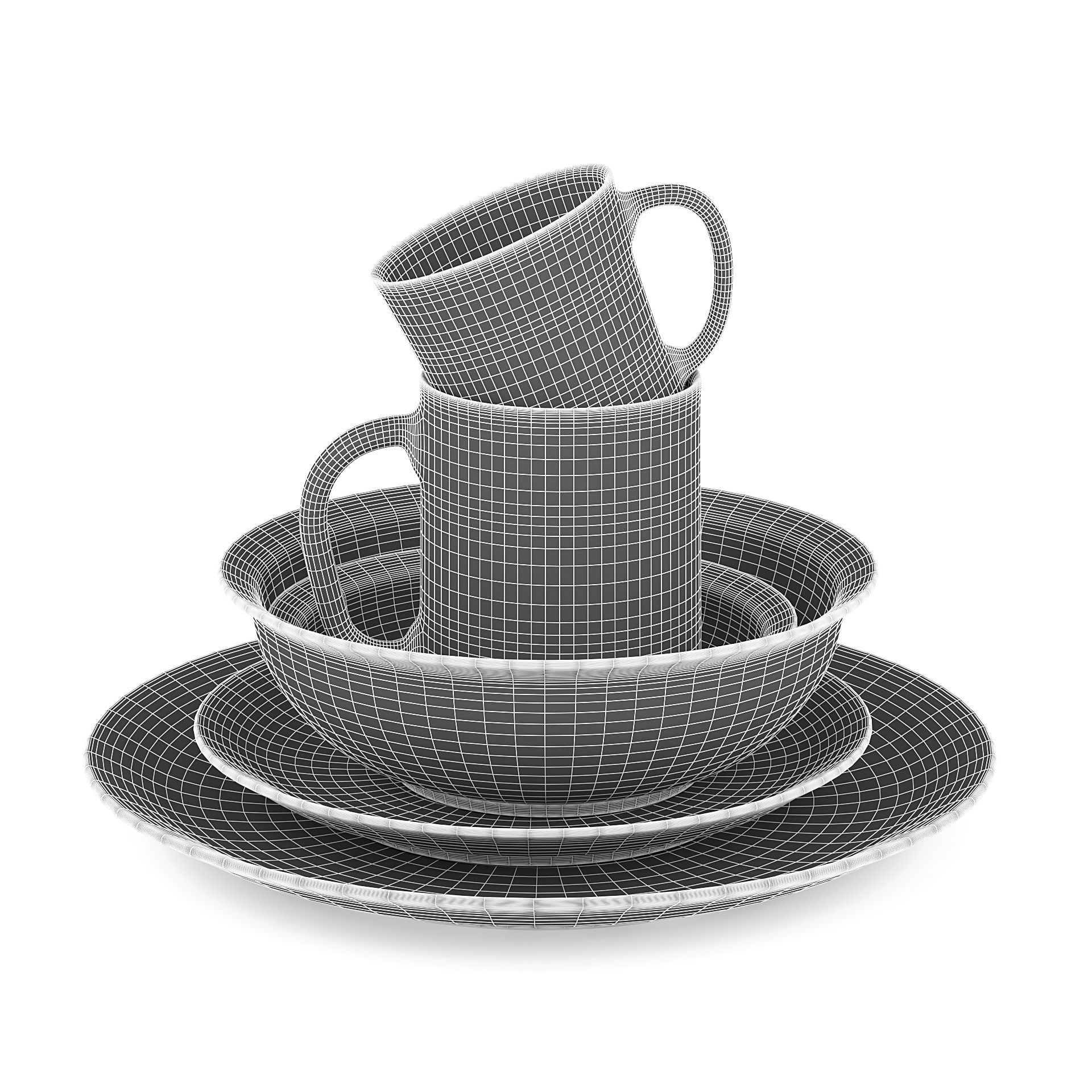 Blue Tableware Set 3D model_5
