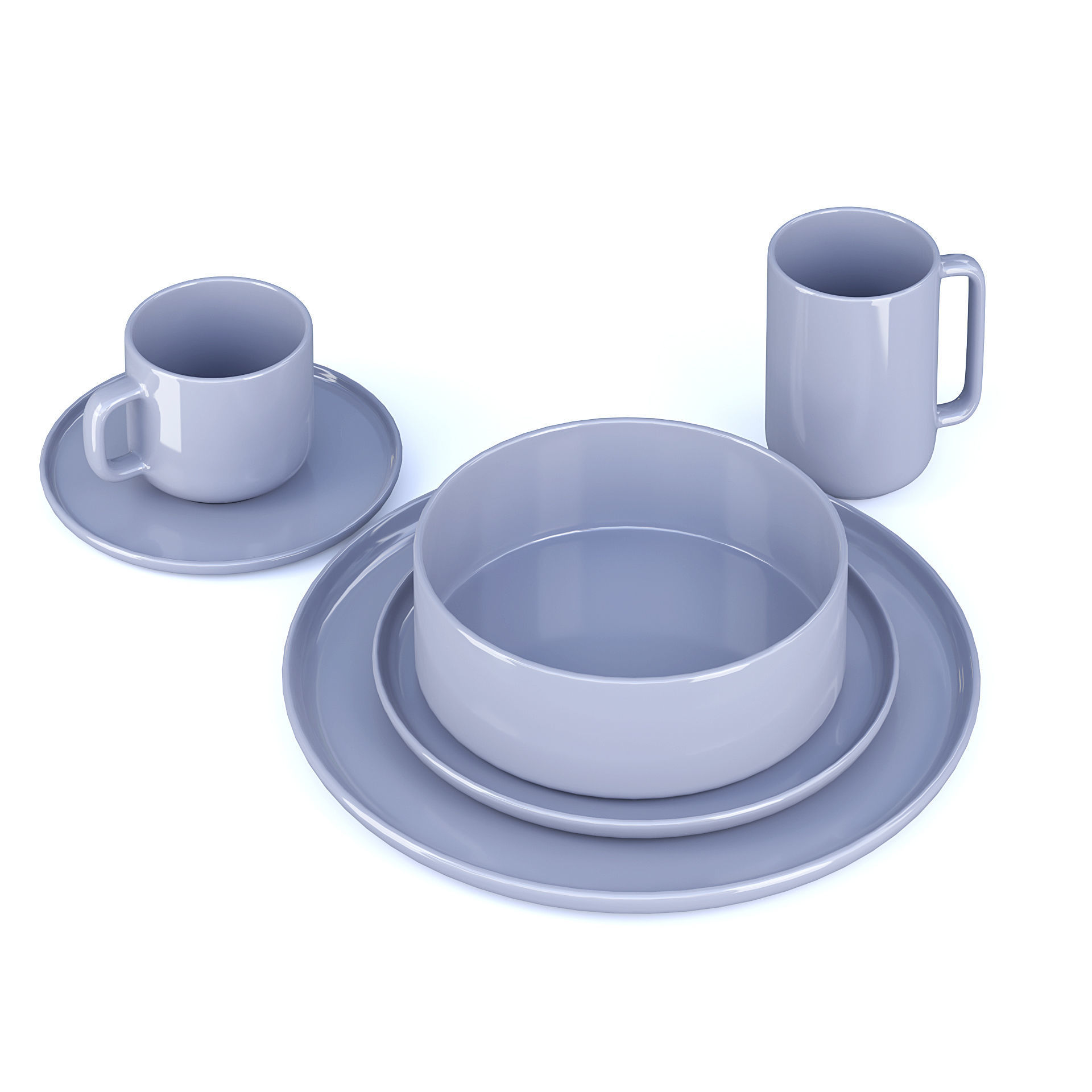 Blue Tableware Set 3D model CGTrader
