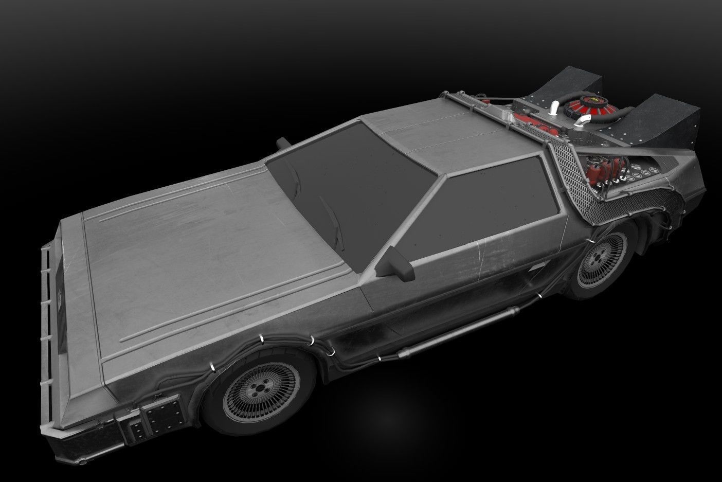 delorean back to future Low-poly 3D model_7