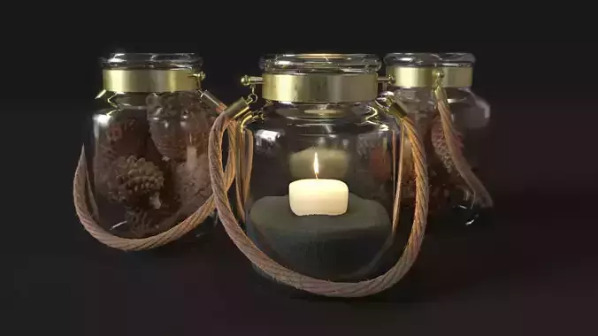 Candle Jar and Pinecones Low Poly
