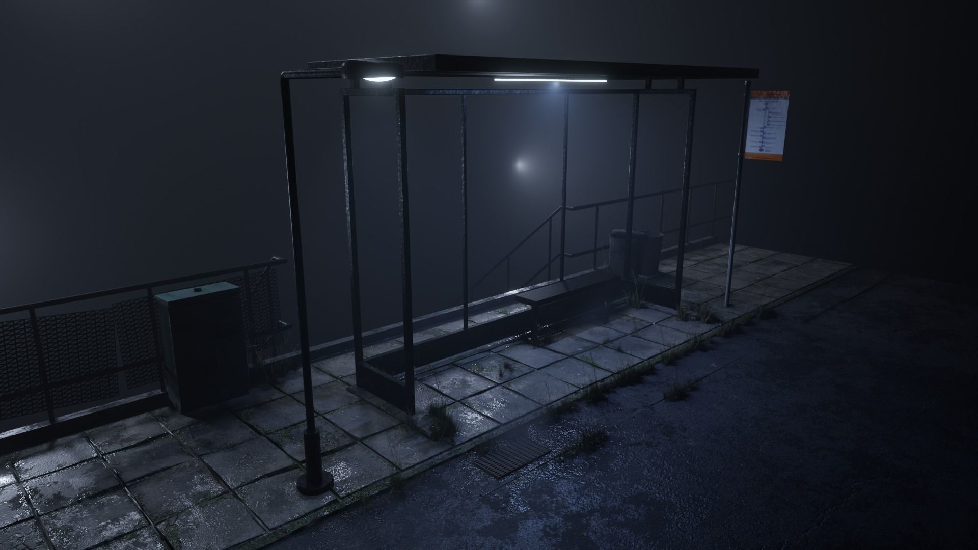 atmospheric bus stop scene Low-poly 3D model_8