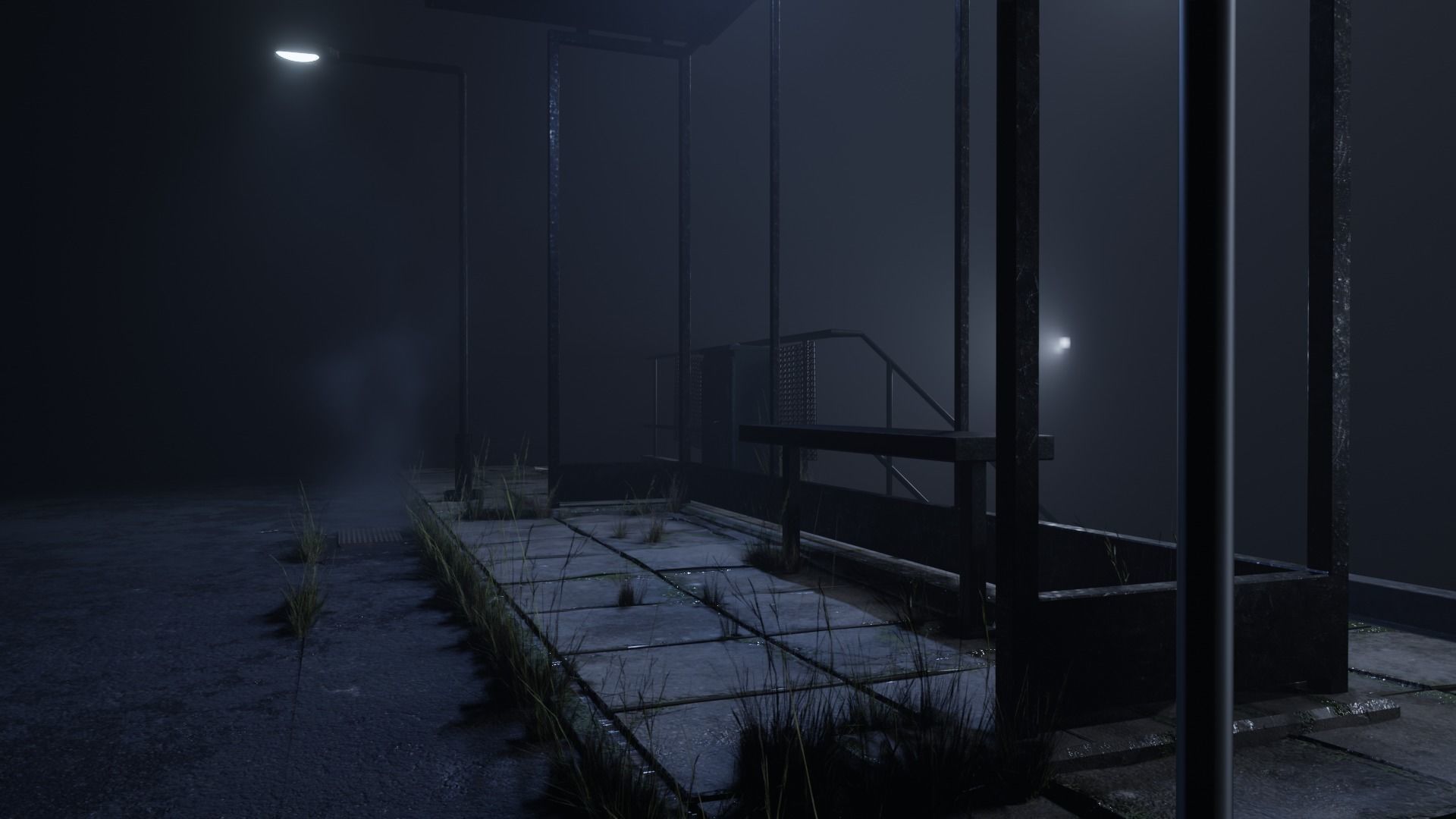 atmospheric bus stop scene Low-poly 3D model_2