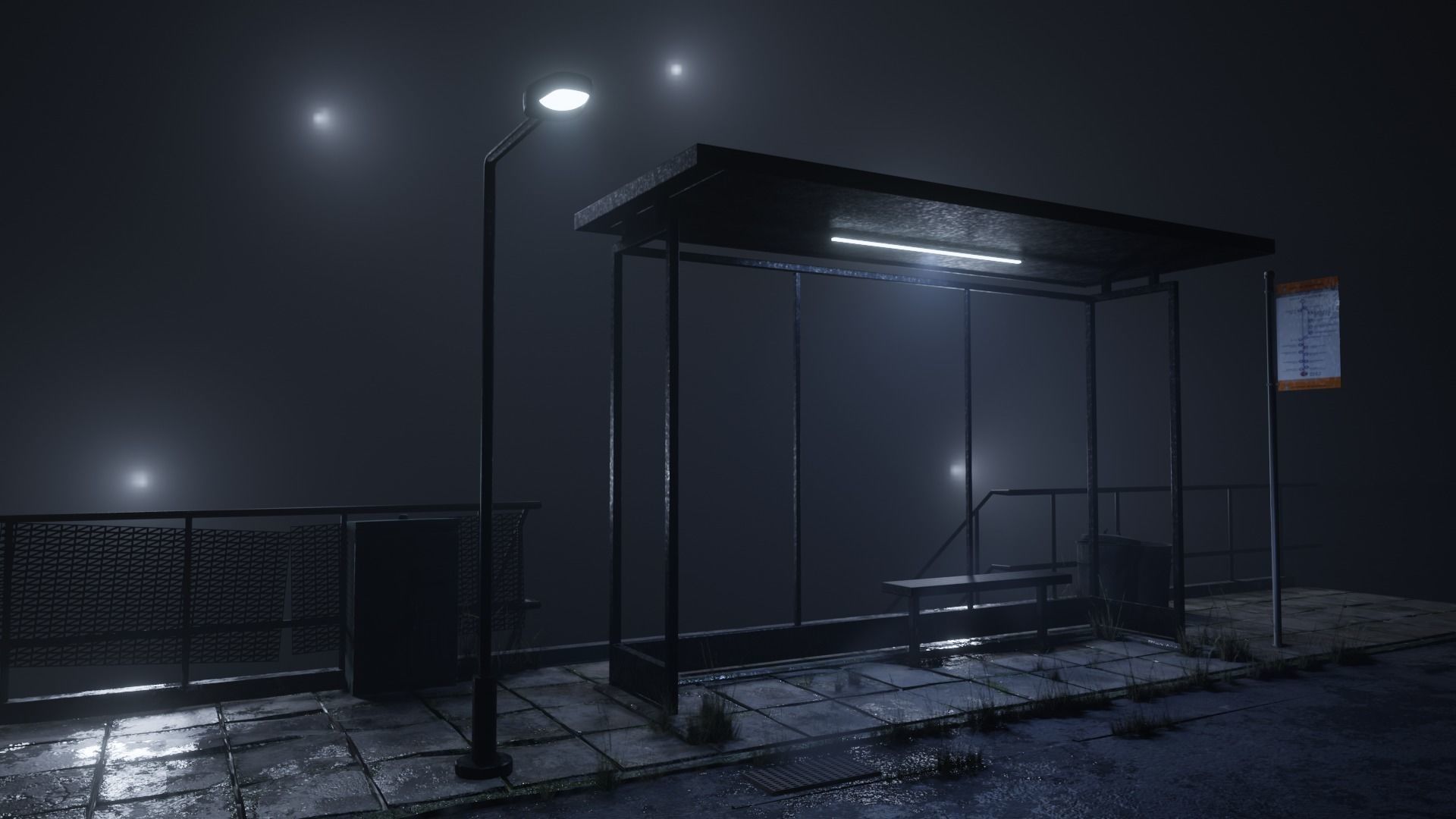 atmospheric bus stop scene Low-poly 3D model_5