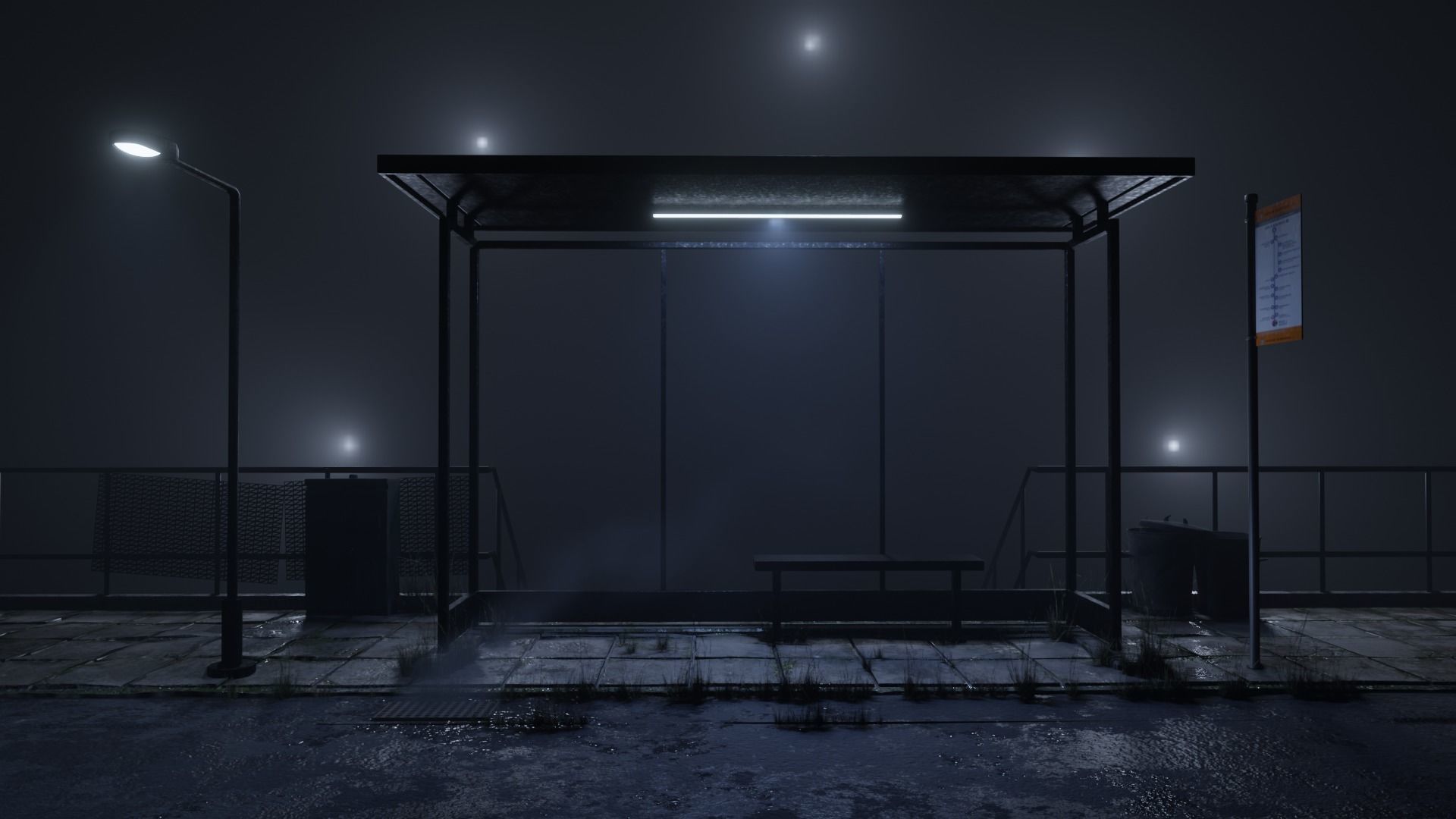 atmospheric bus stop scene Low-poly 3D model_6