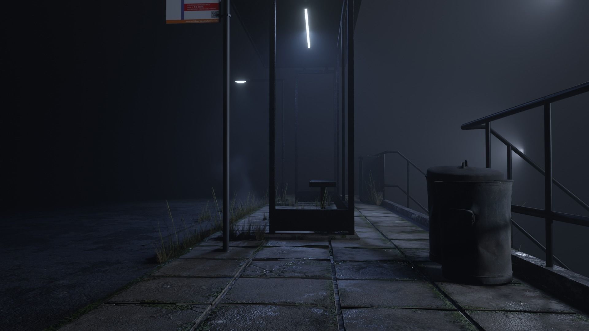 atmospheric bus stop scene Low-poly 3D model_3