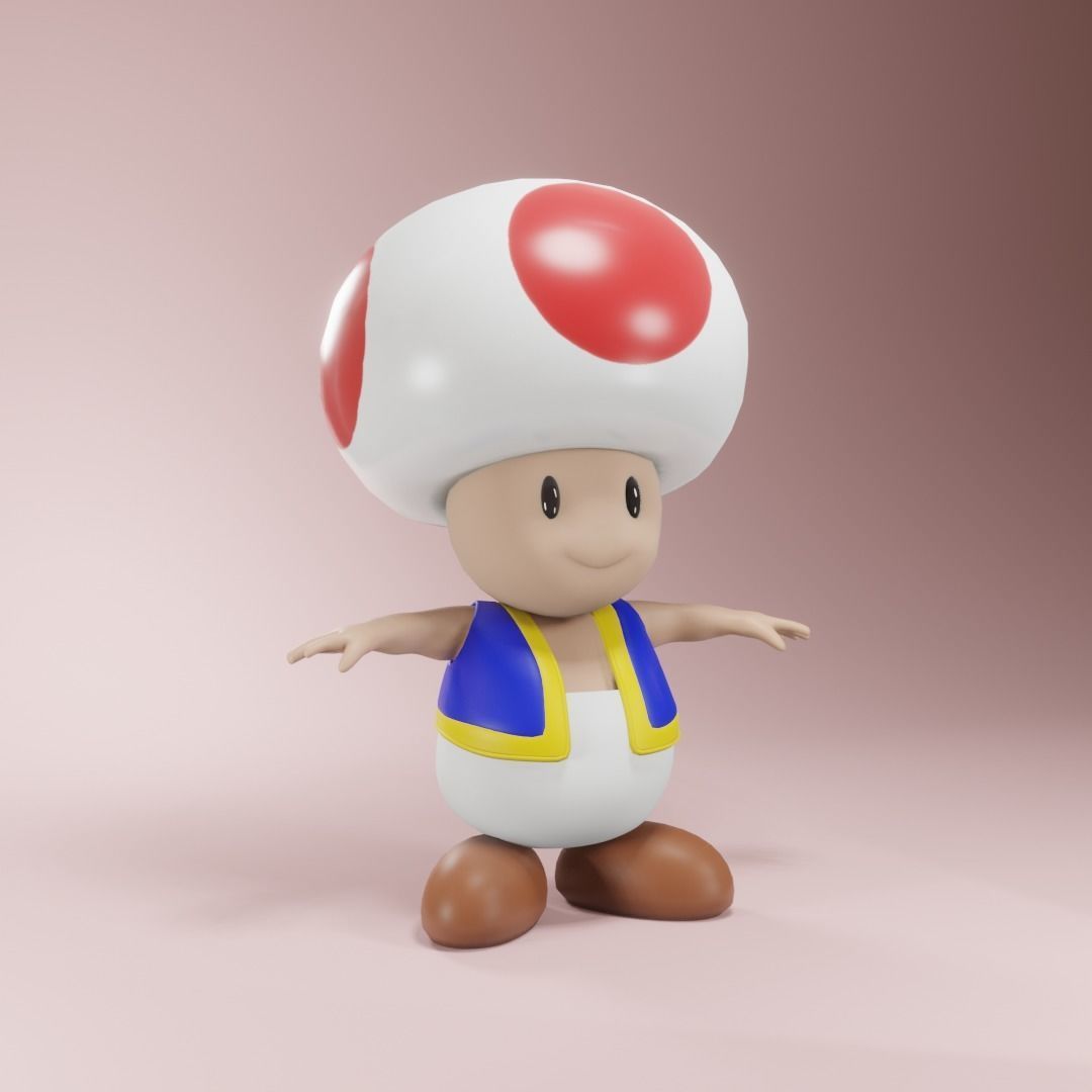Toadstool toad character from super mario Low-poly 3D model_4