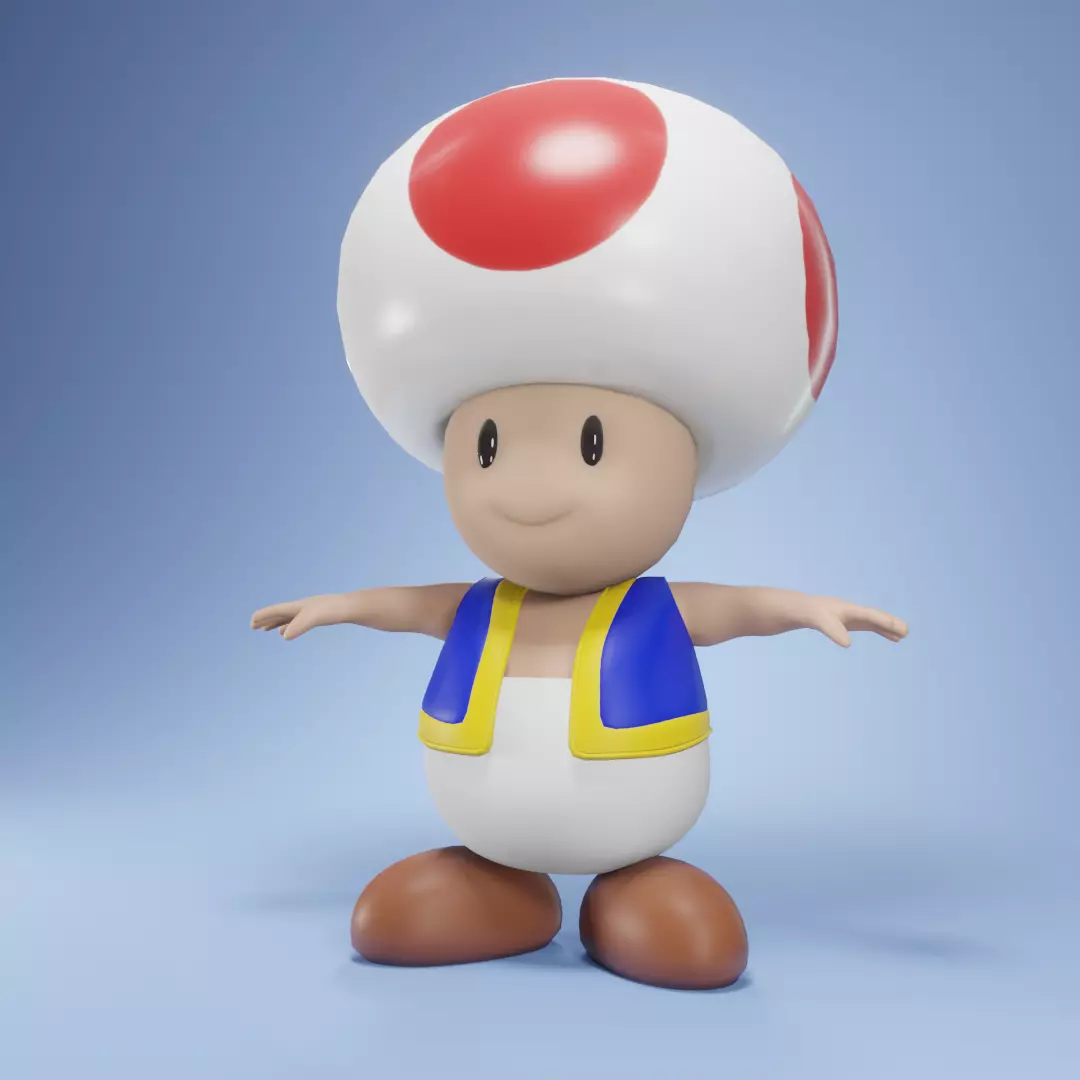 Toadstool toad character from super mario Low-poly 3D model_0
