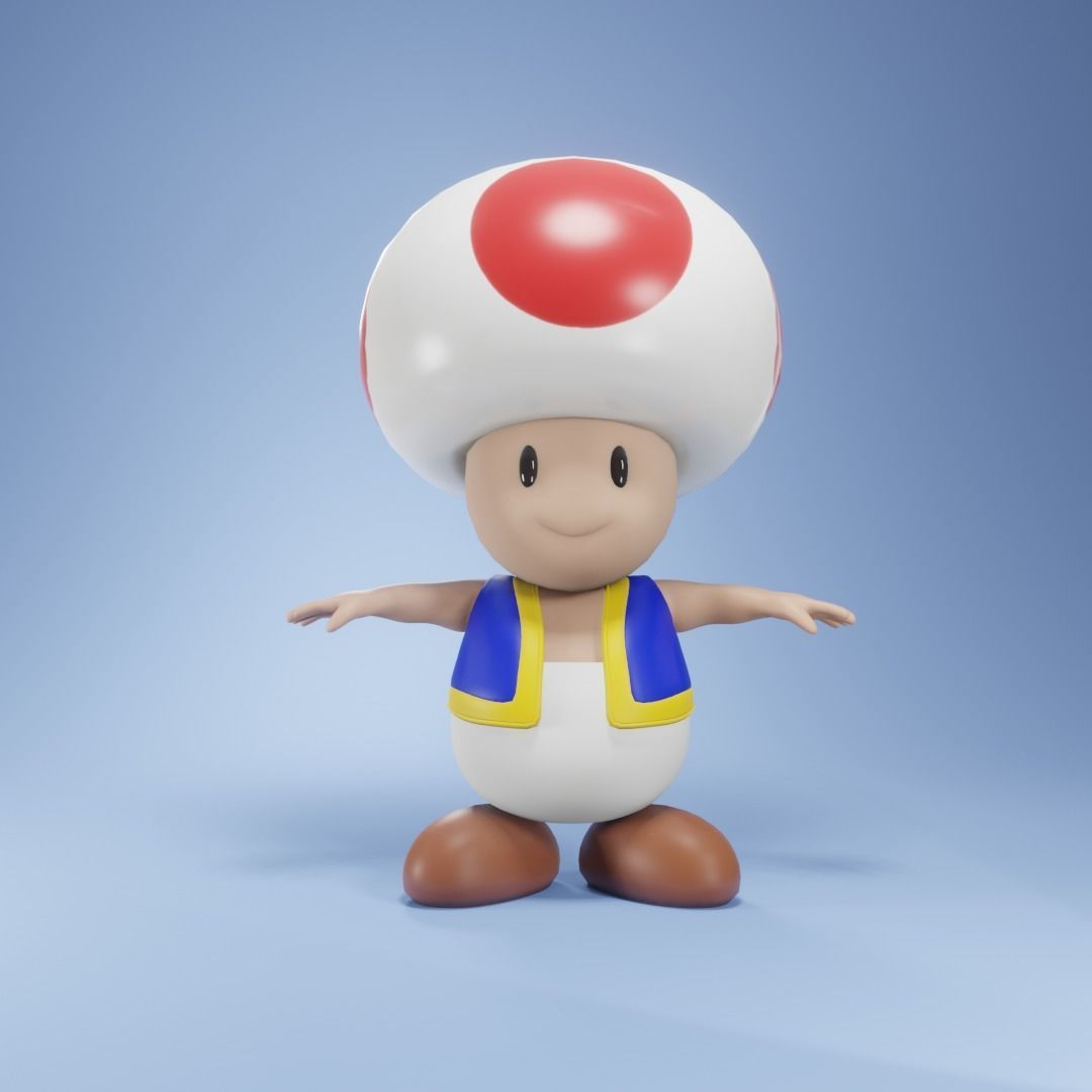 Toadstool toad character from super mario Low-poly 3D model_7