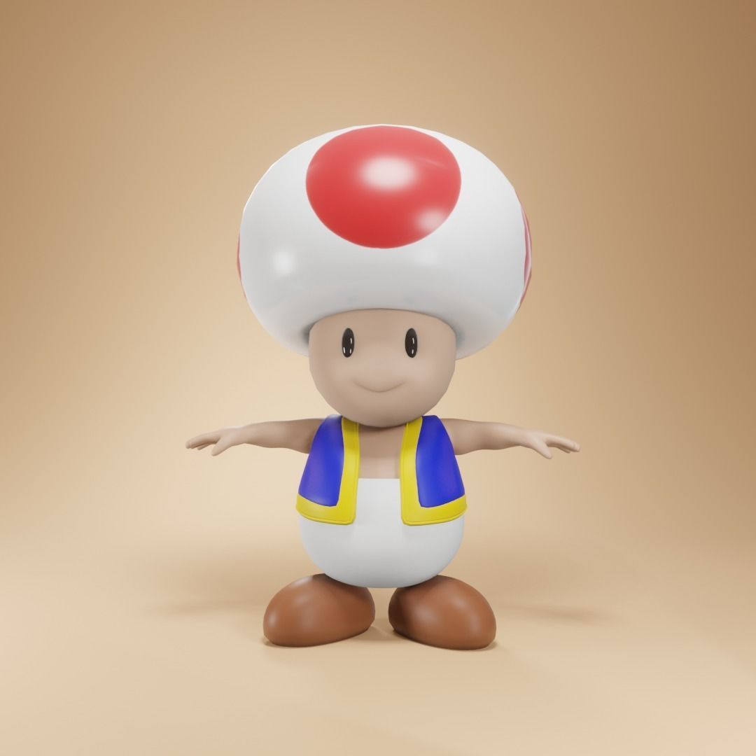 Toadstool toad character from super mario Low-poly 3D model_2