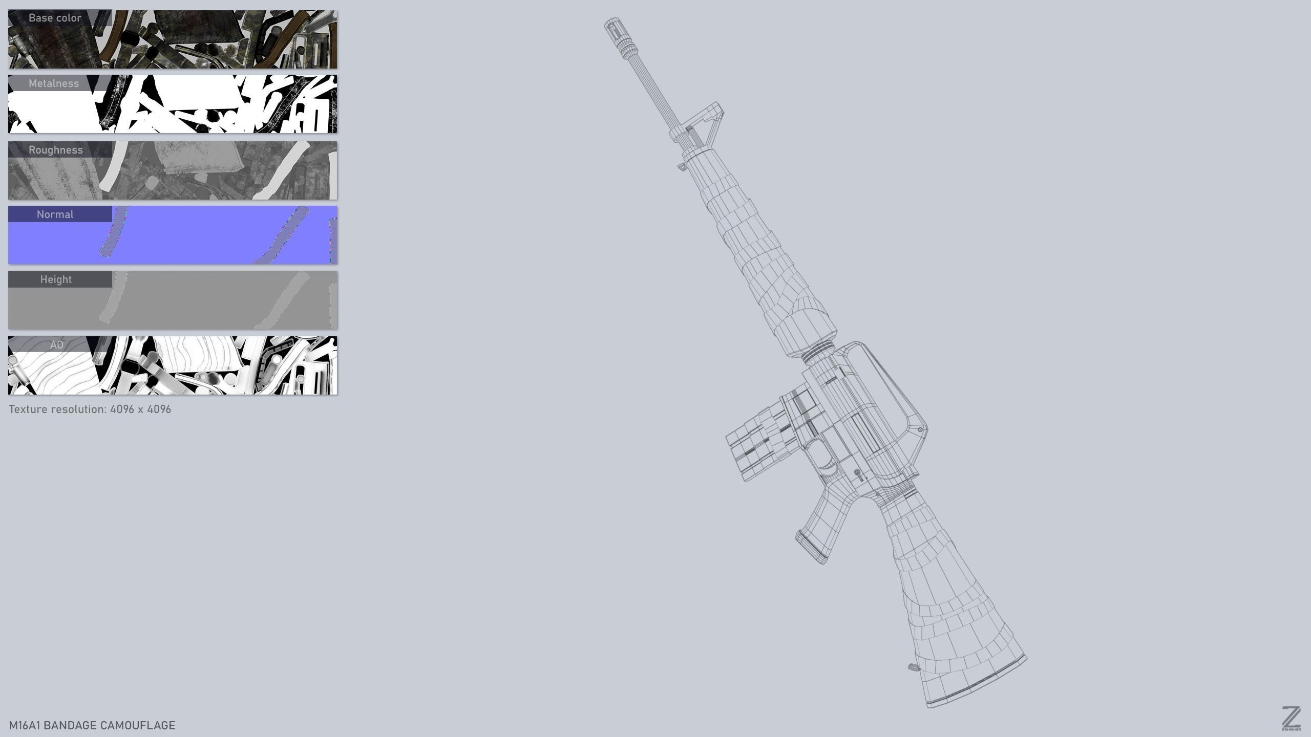 M16A1 Bandage Camouflage Low-poly 3D model_2