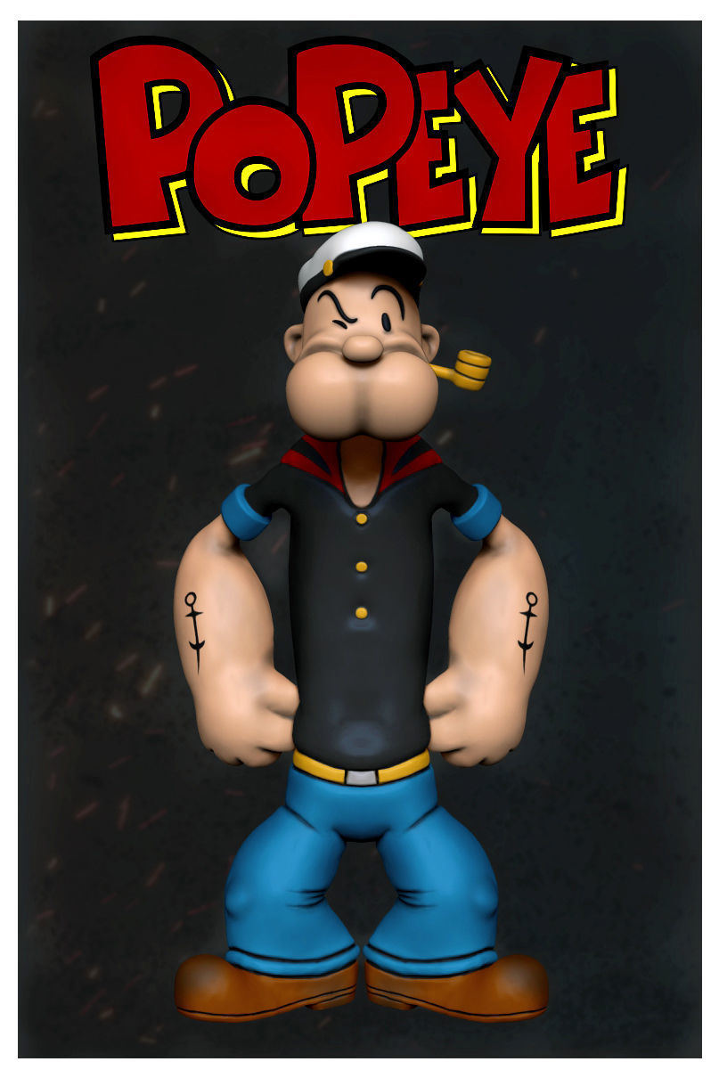 Popeye cartoon character 3D print model_3