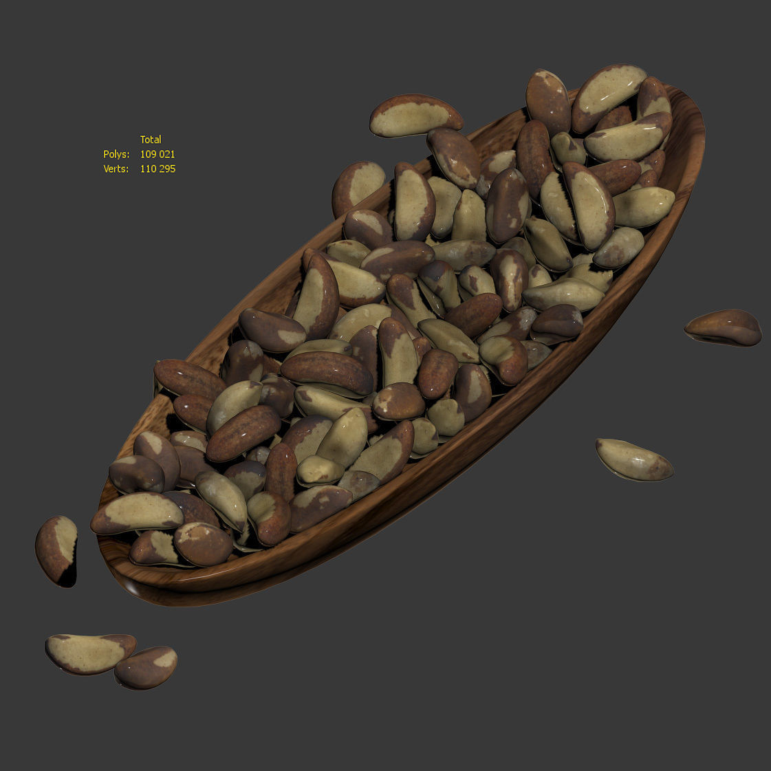Brazil nuts in a wooden nut bowl Low-poly 3D model_5