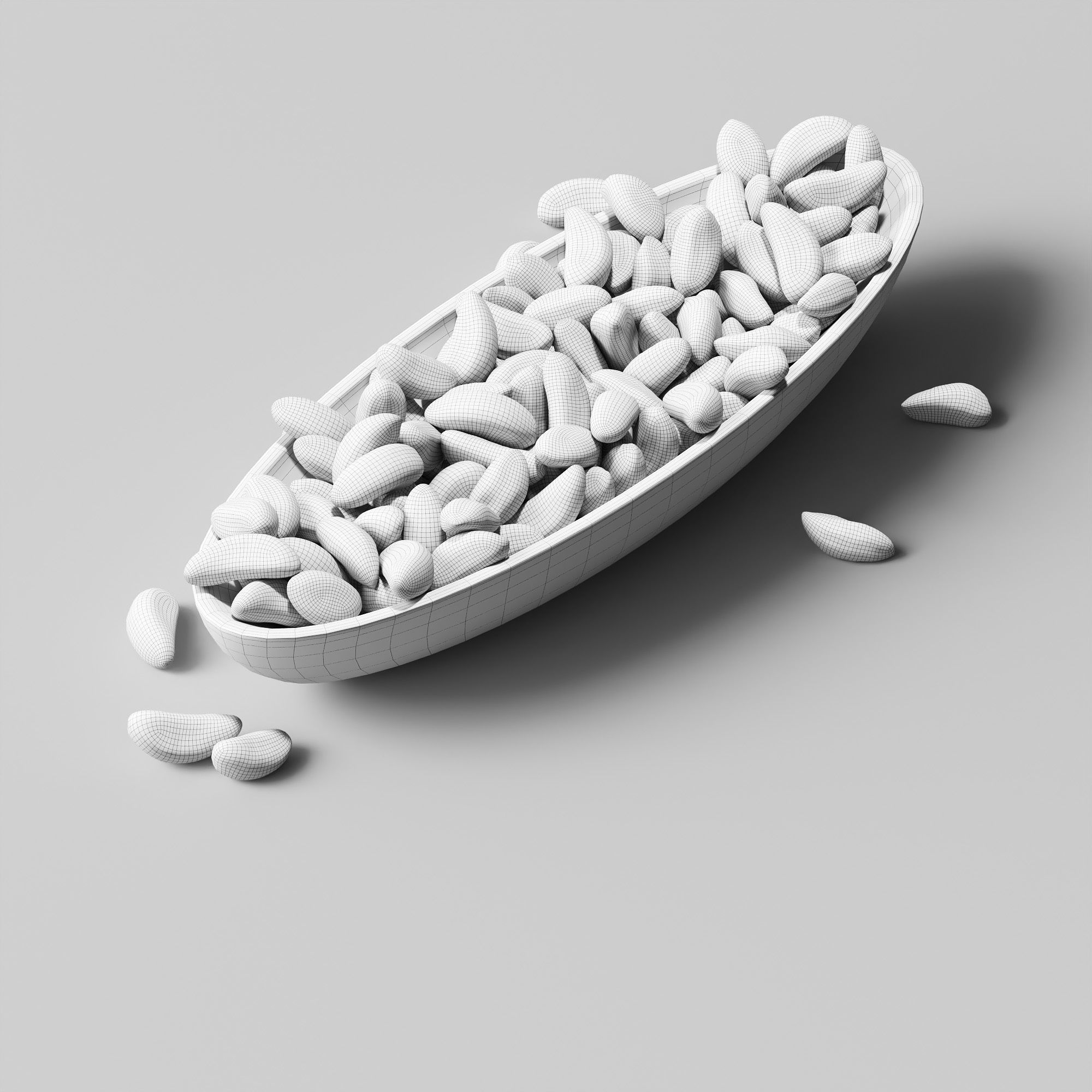 Brazil nuts in a wooden nut bowl Low-poly 3D model_3