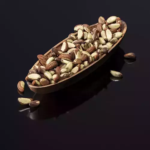 Brazil nuts in a wooden nut bowl Low-poly 3D model