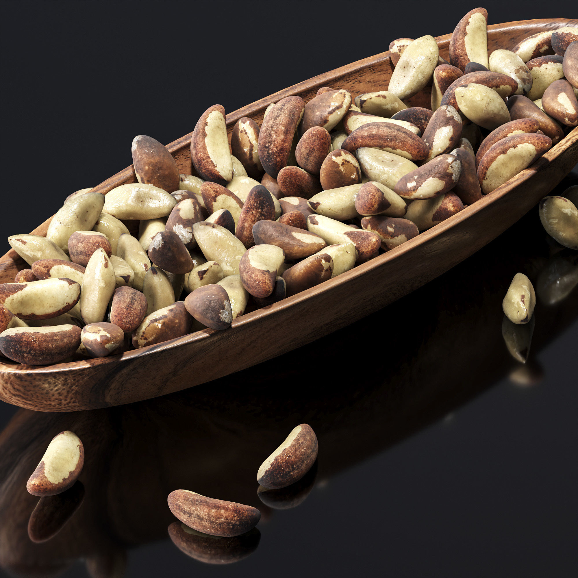 Brazil nuts in a wooden nut bowl Low-poly 3D model_2