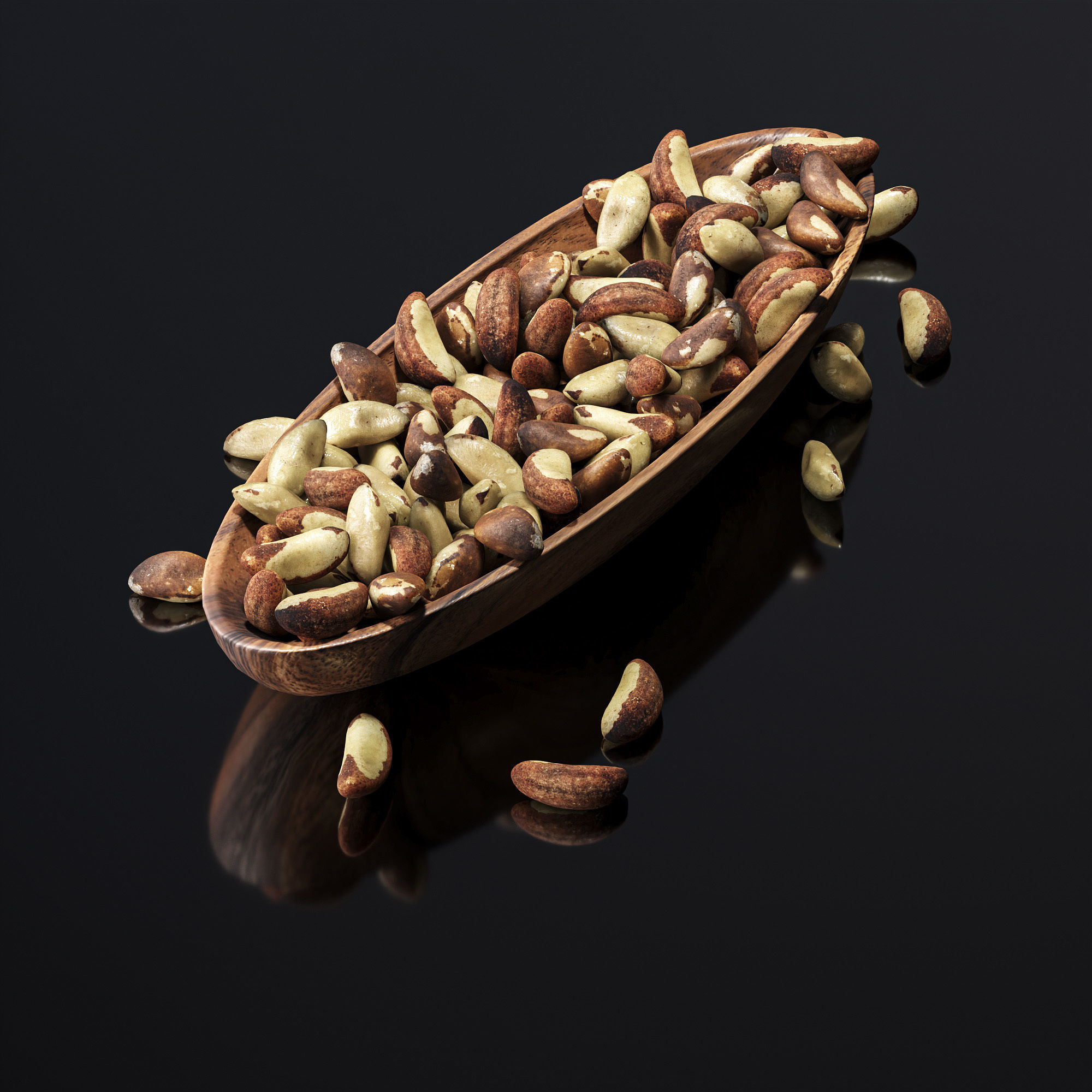Brazil nuts in a wooden nut bowl Low-poly 3D model_1