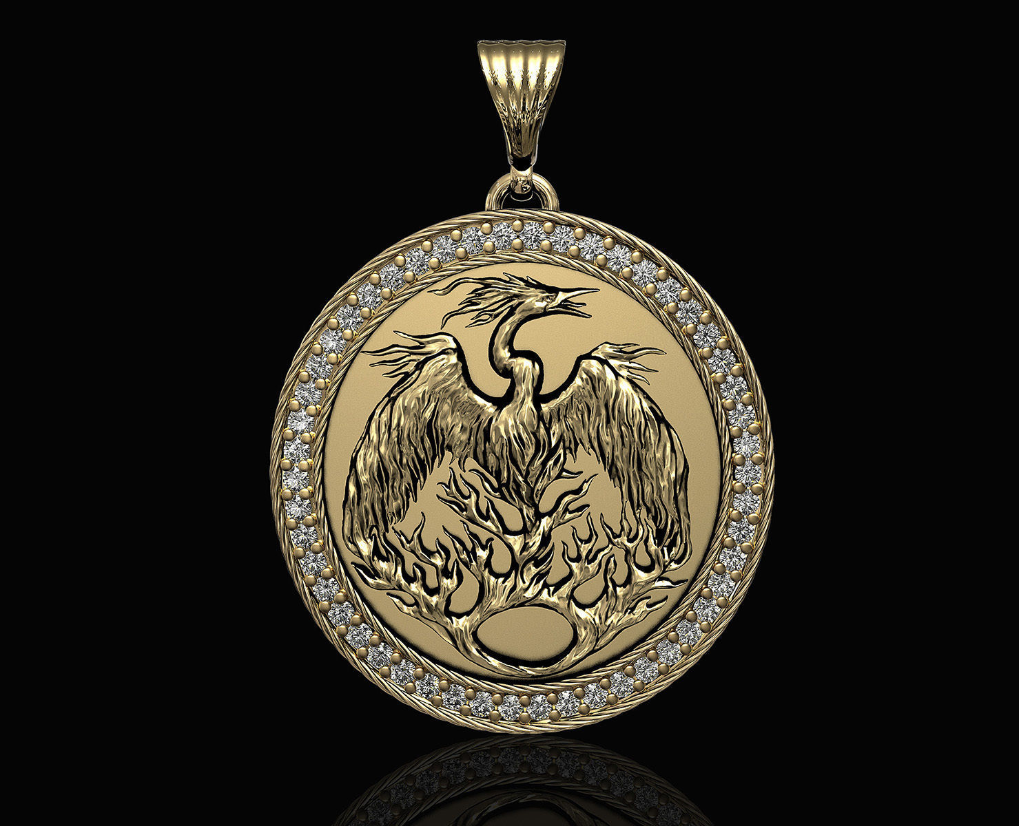 phoenix pendant with gems 3D print model_3