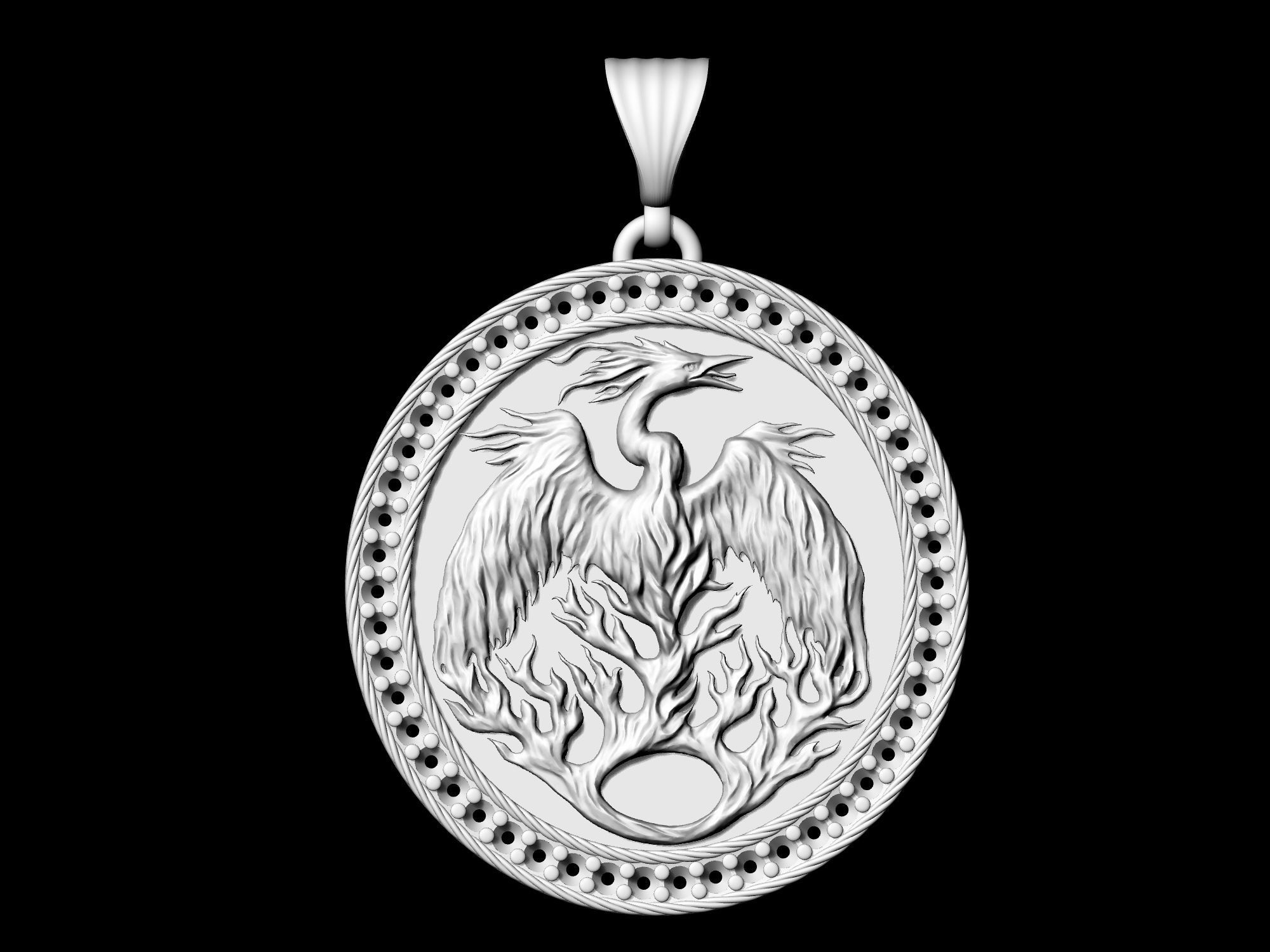 phoenix pendant with gems 3D print model_6