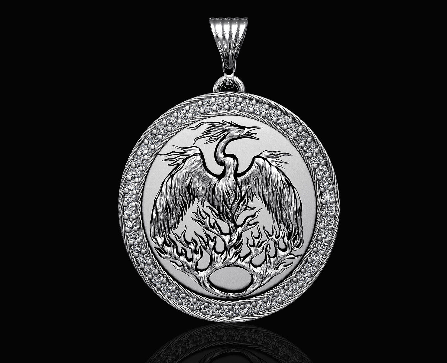 phoenix pendant with gems 3D print model_4