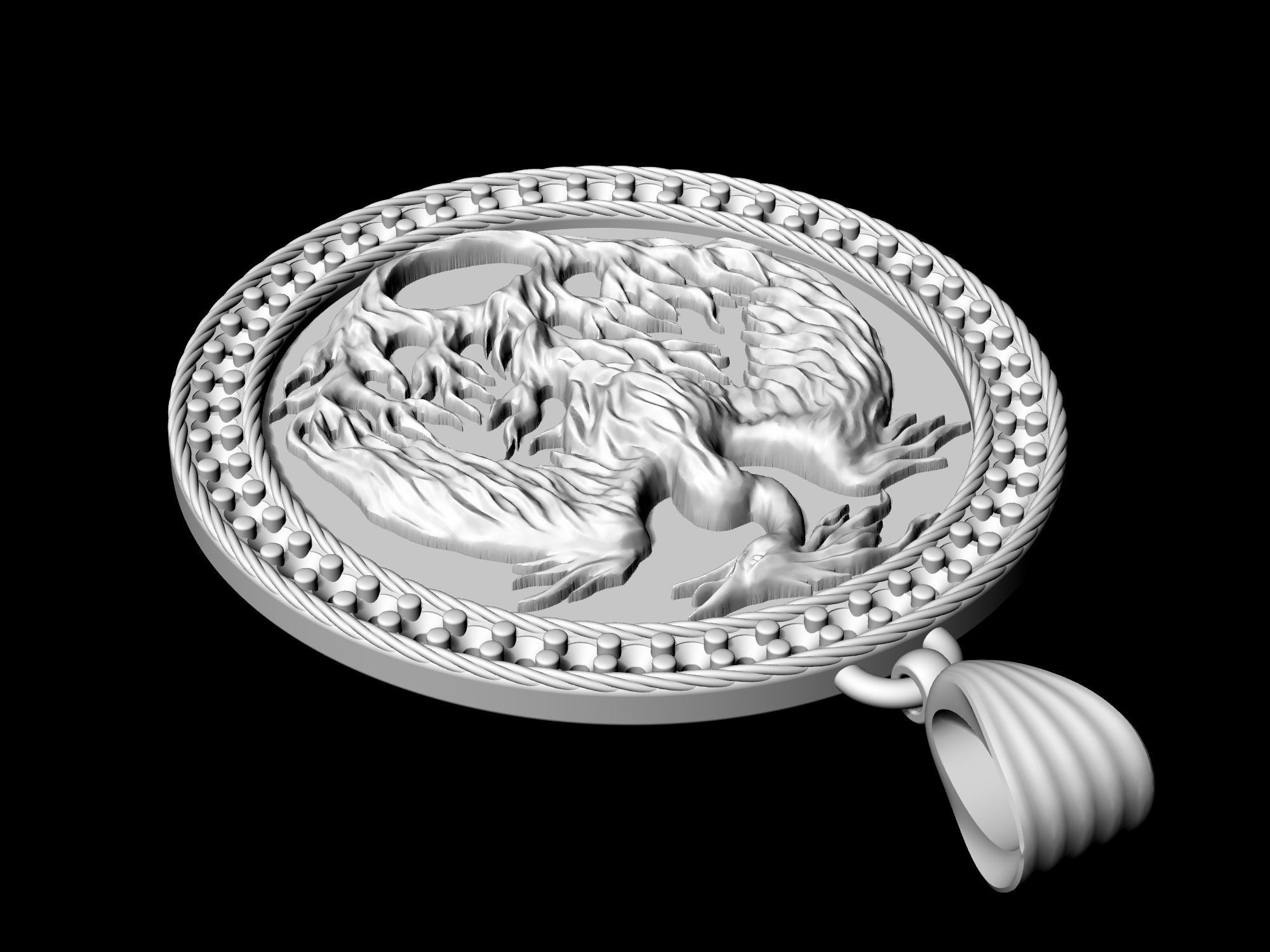 phoenix pendant with gems 3D print model_9
