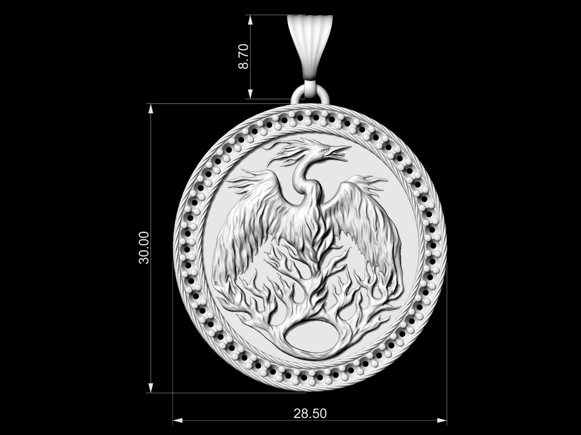 phoenix pendant with gems 3D print model_12